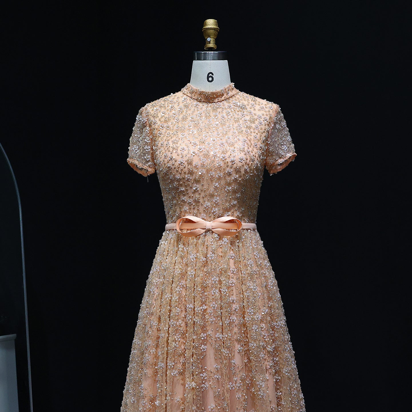 Luxury Peach Beaded Evening Dress with 3D flowers SS304