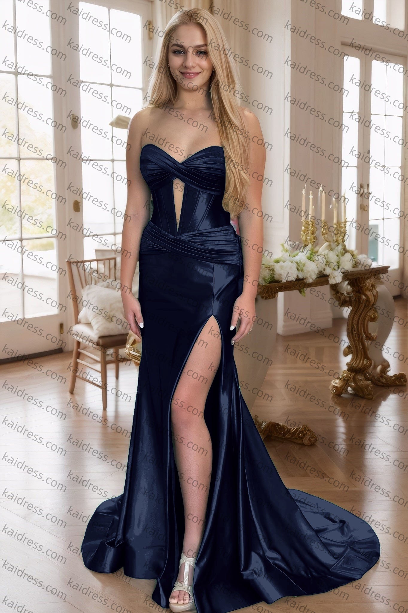 Sheath/Column Elastic Woven Satin Ruched Off-the-Shoulder Straps Sleeveless Sweep/Brush Train Prom Dresses