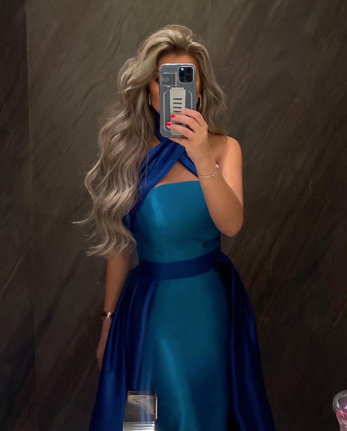 Royal Blue Criss Cross Halter Evening Dress with Overskirt SF012