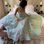 Chic 3D Flowers Halter Aqua Evening Dress SF299  Turquoise / US 16