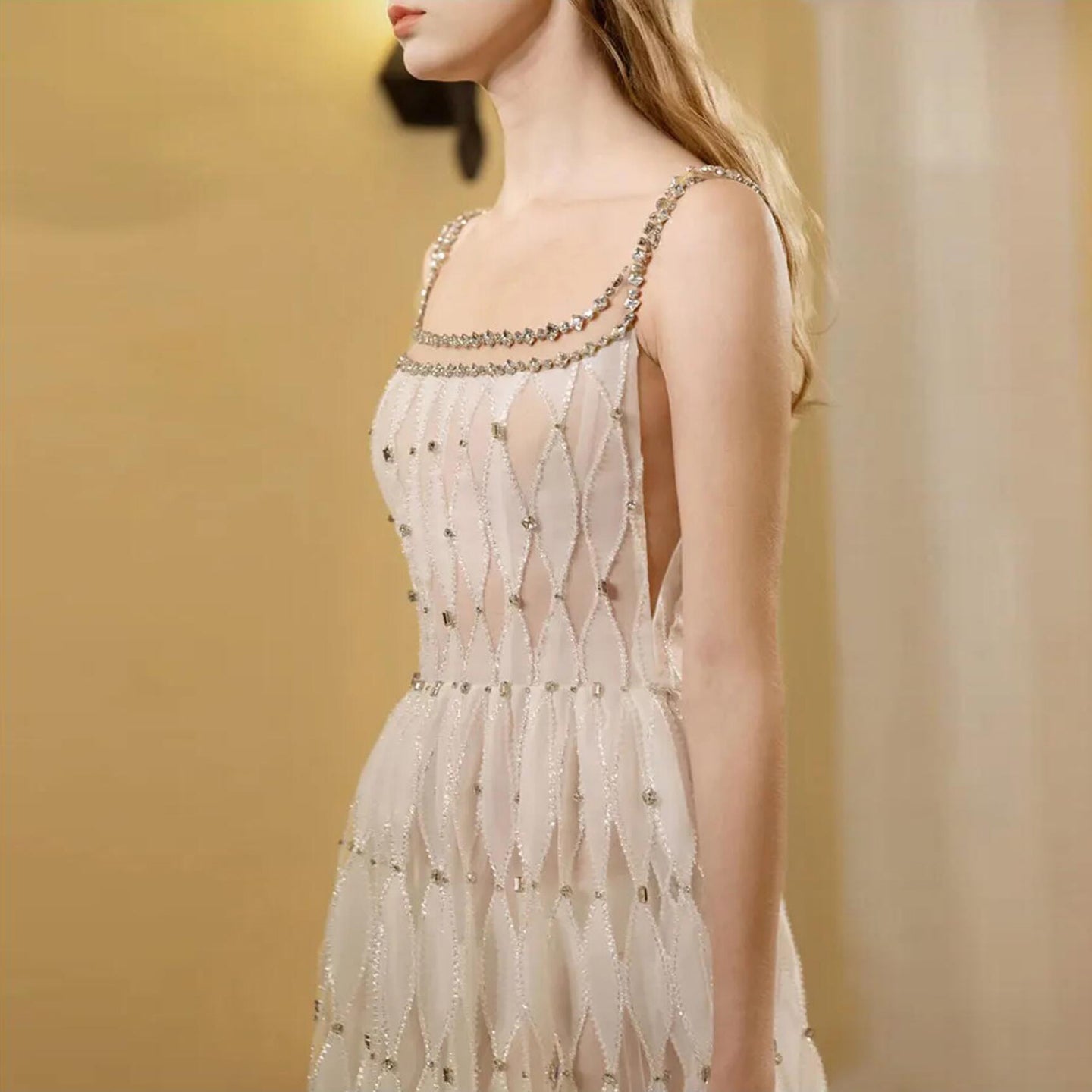 Luxury Crystal White Spaghetti Straps Evening Dress SS058