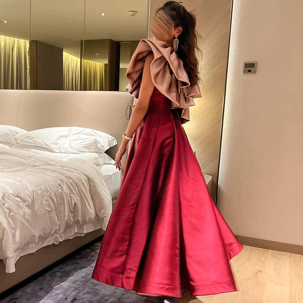 Dreamy Vow Elegant Pink Burgundy Dubai Short Evening Dresses for Wedding Party 2023 Arabic Women Midi Formal Guest Gowns F 057