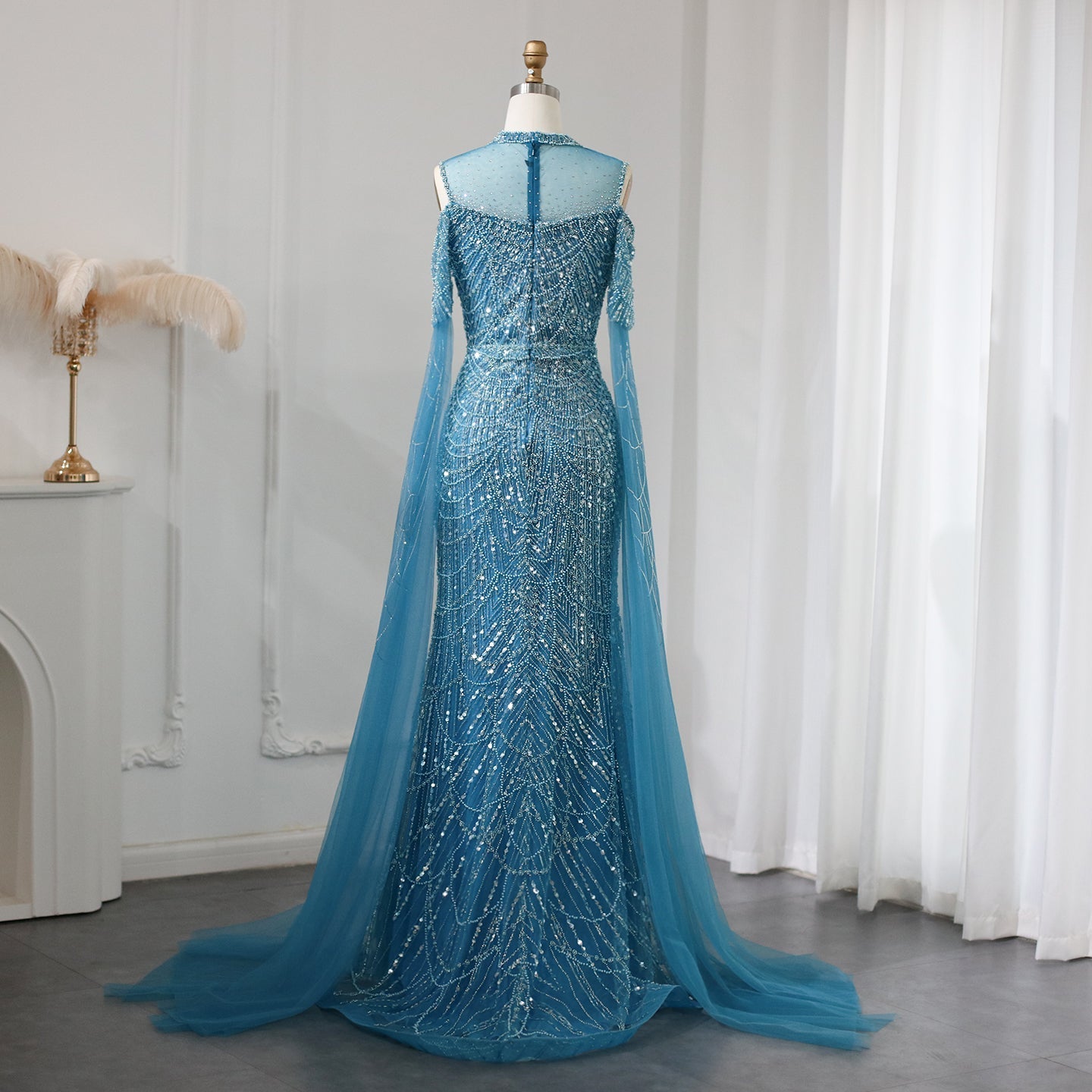 Dreamy Vow Sage Green Mermaid Luxury Dubai Evening Dress with Cape Sleeves Elegant Women Purple Wedding Formal Party Gown 205