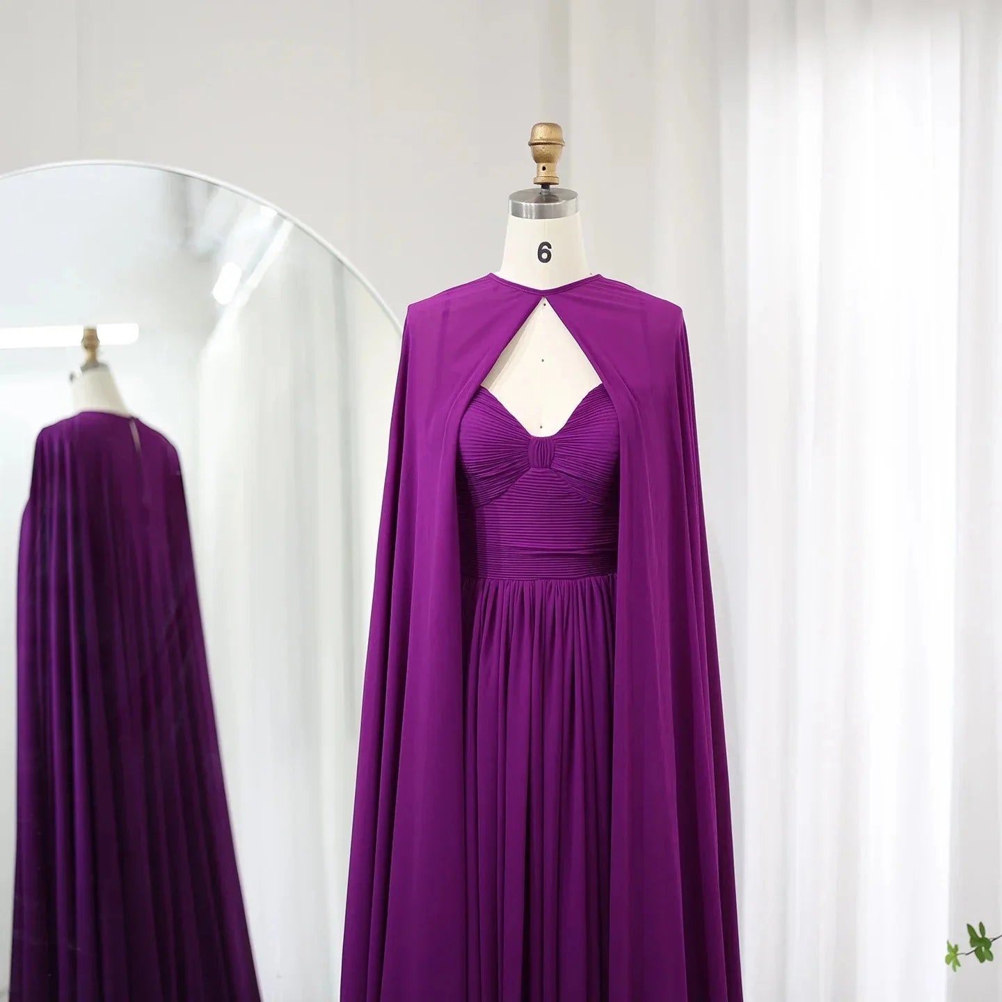 Elegant Purple Chiffon Evening Dress with Cape SF002