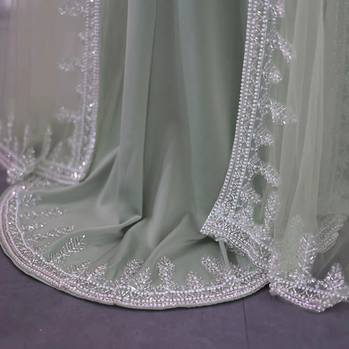 Luxury Crystal Blue Evening Dress with Cape Sleeves SS445