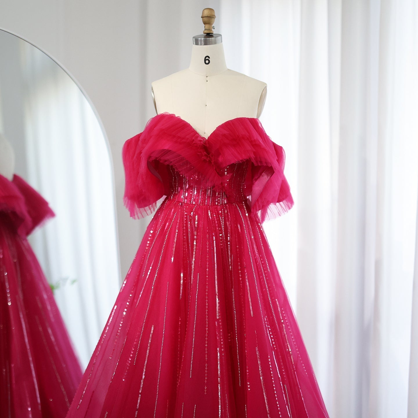 Dreamy Vow Luxury Dubai Ball Gown Fuchsia Evening Dress for Women Wedding 2023 Off Shoulder Arabic Celebrity Party Gown 390