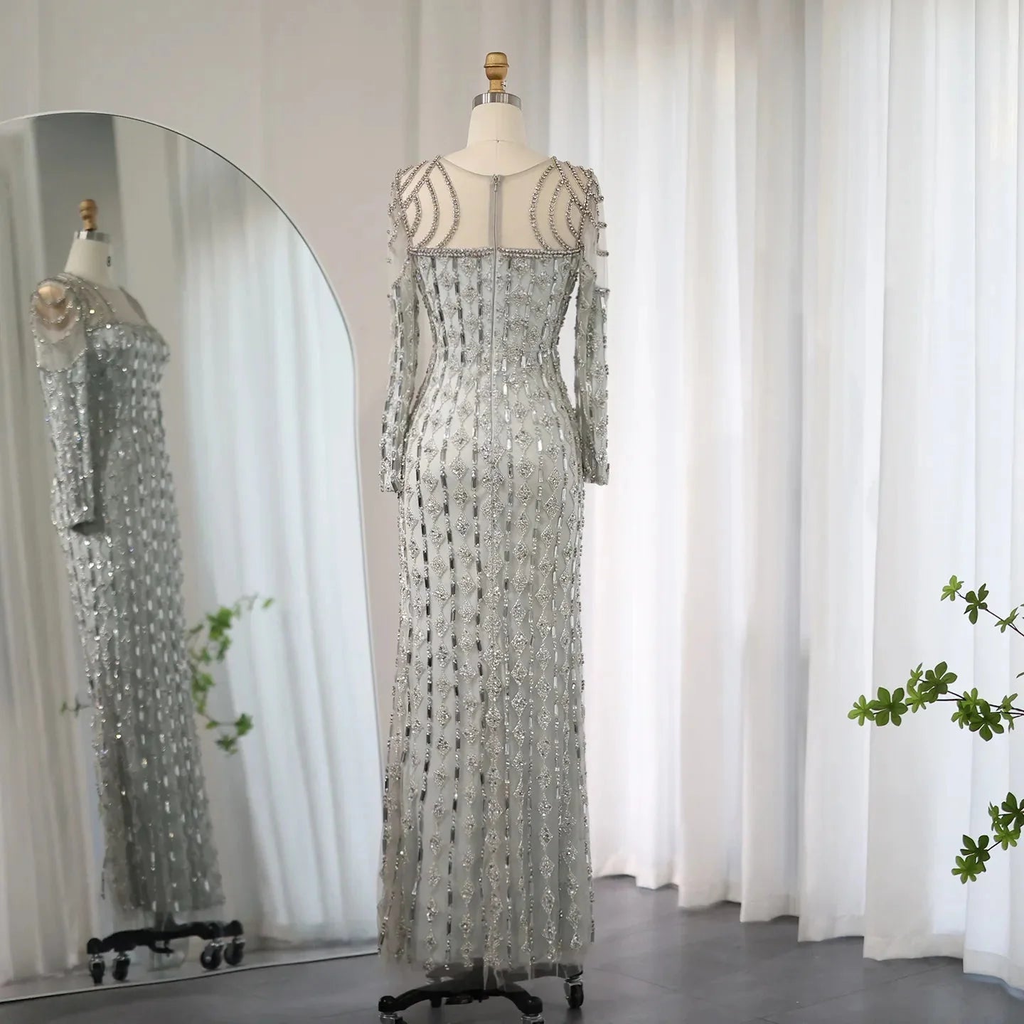 Luxury Sage Green Long Sleeves Mermaid Evening Dress SS398