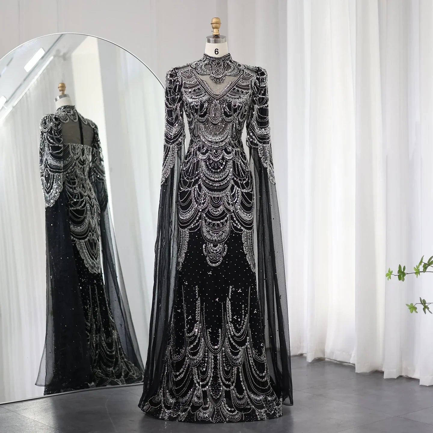 Dreamy Vow Green Luxury Dubai Mermaid Evening Dresses with Cape Sleeves Arabic Muslim Women Wedding Party Gowns Plus Size 145