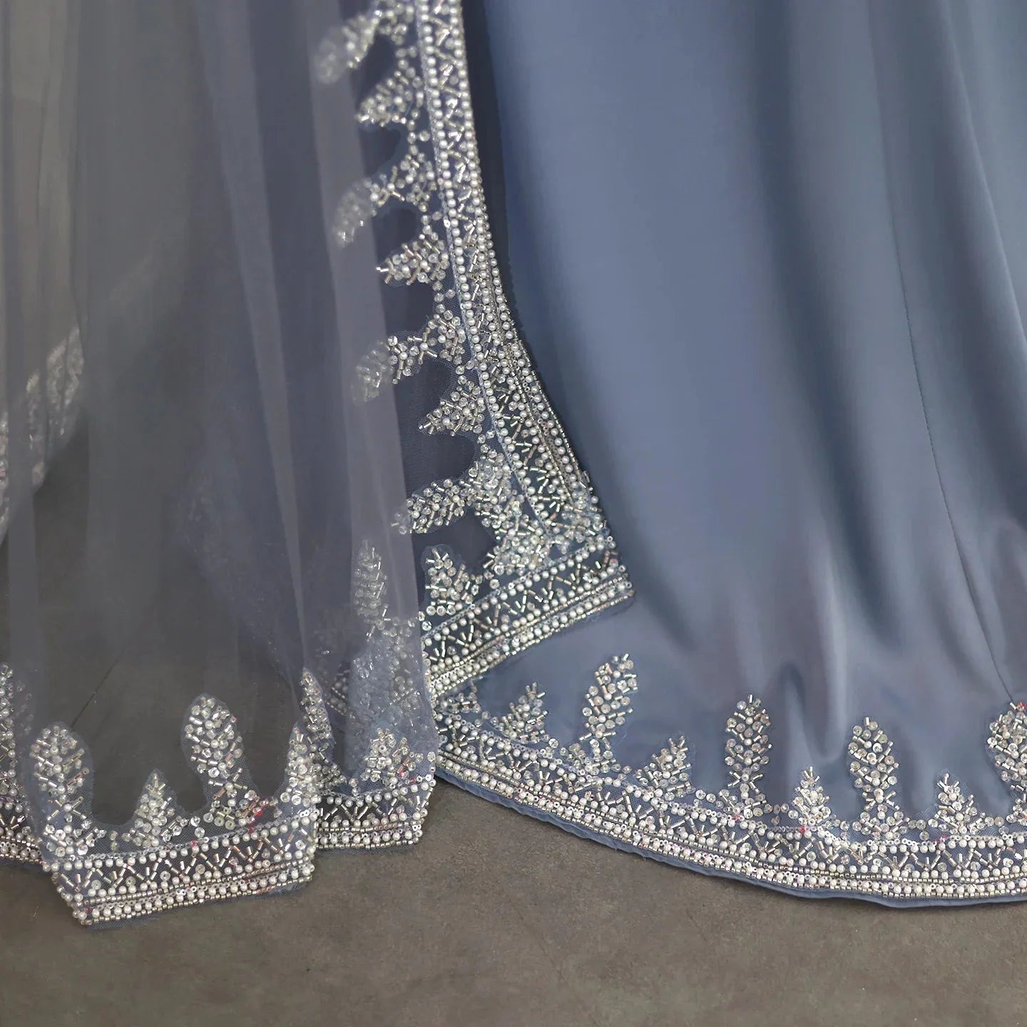 Luxury Crystal Blue Evening Dress with Cape Sleeves SS445