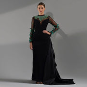 Luxury Feathers Black Long Sleeves Evening Dress SS457
