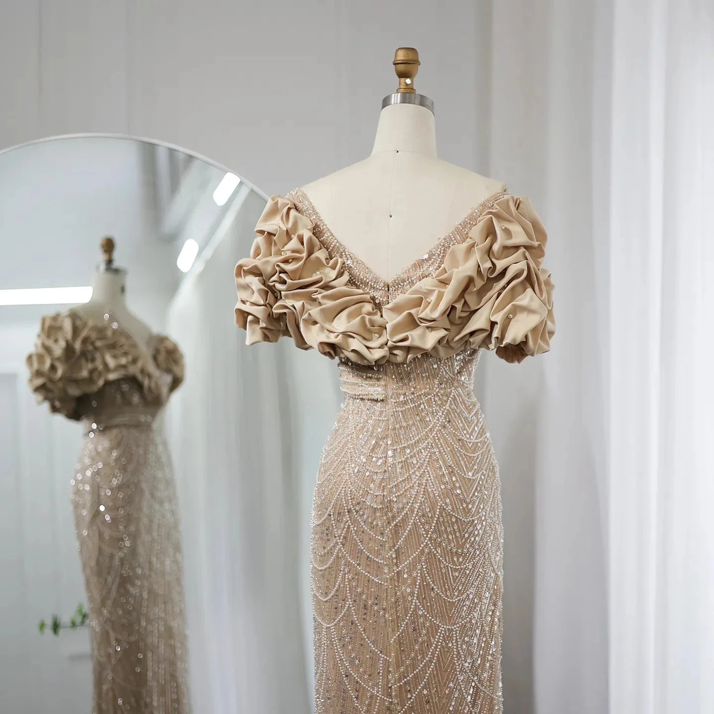 Elegant Off Shoulder Mermaid Sage Green Slit Evening Dress SS288