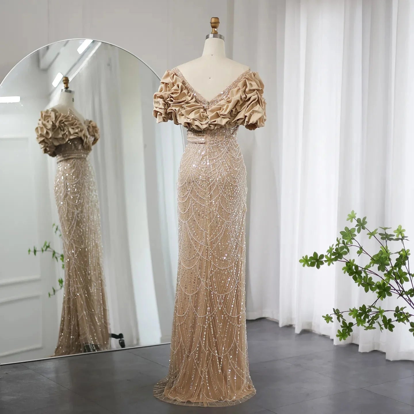 Elegant Off Shoulder Mermaid Sage Green Slit Evening Dress SS288