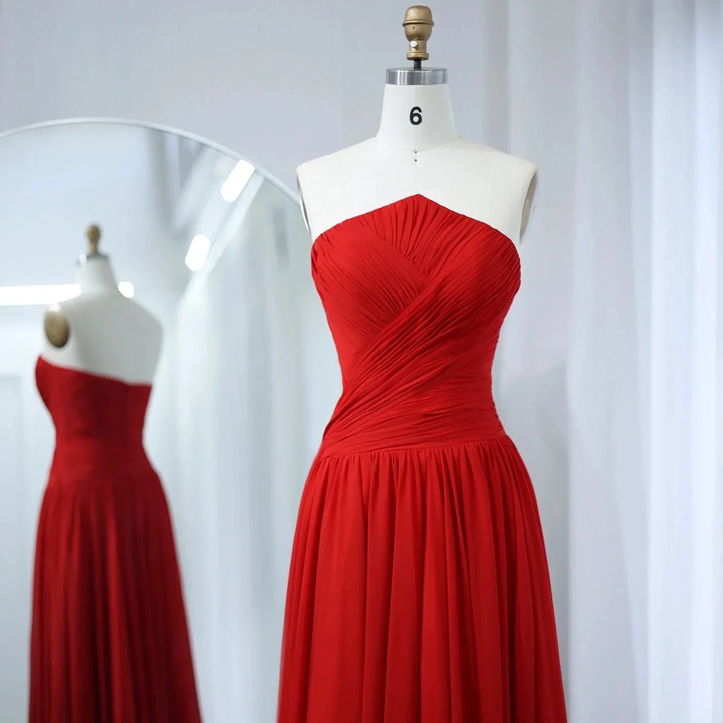 Arabic Burgundy Chiffon Strapless Evening Dress with Slit SF141