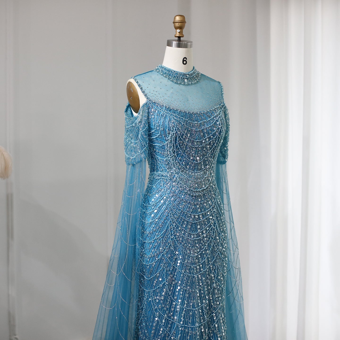 Dreamy Vow Sage Green Mermaid Luxury Dubai Evening Dress with Cape Sleeves Elegant Women Purple Wedding Formal Party Gown 205