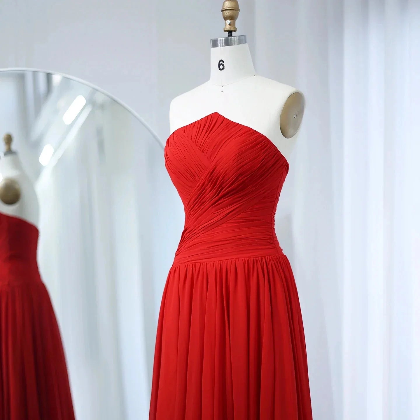 Arabic Burgundy Chiffon Strapless Evening Dress with Slit SF141