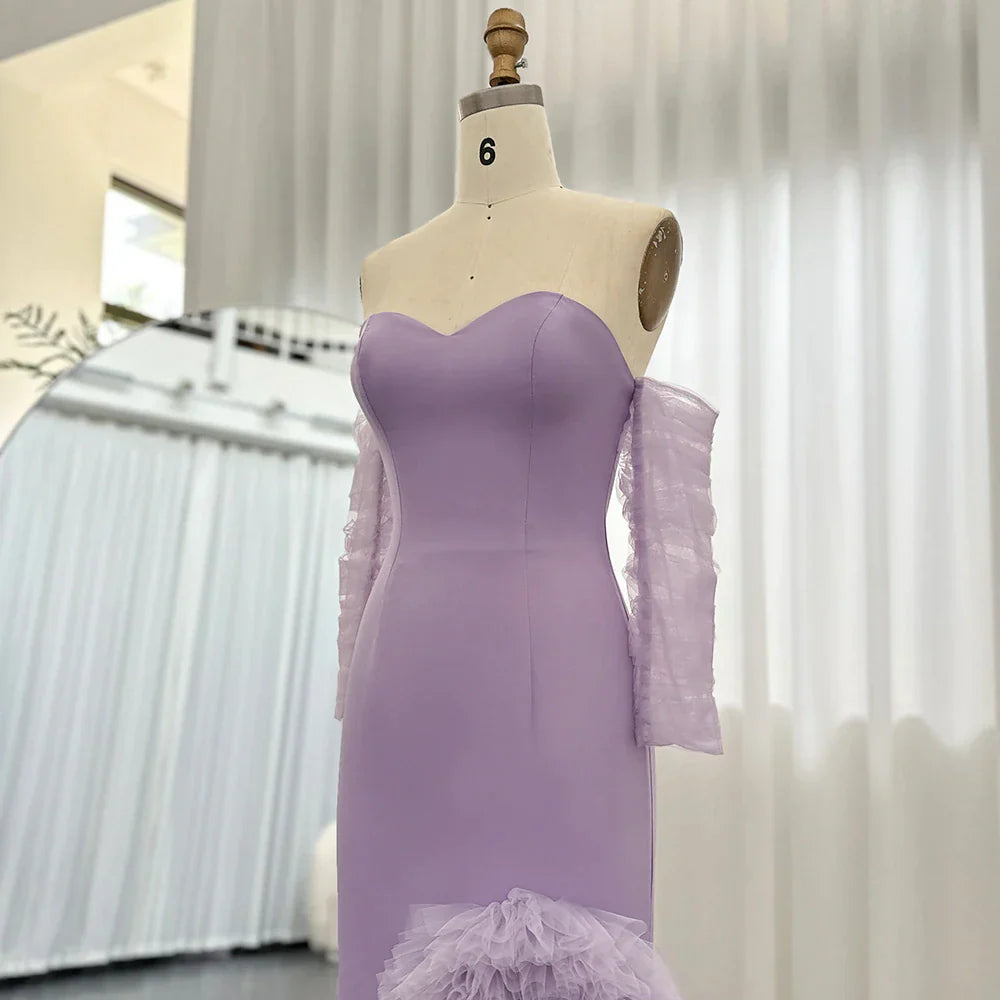 Dreamy Vow Lilac Ruffles Mermaid Arabic Dubai Evening Dresses for Woman Wedding Party 2023 Elegant Long Formal Gowns F004