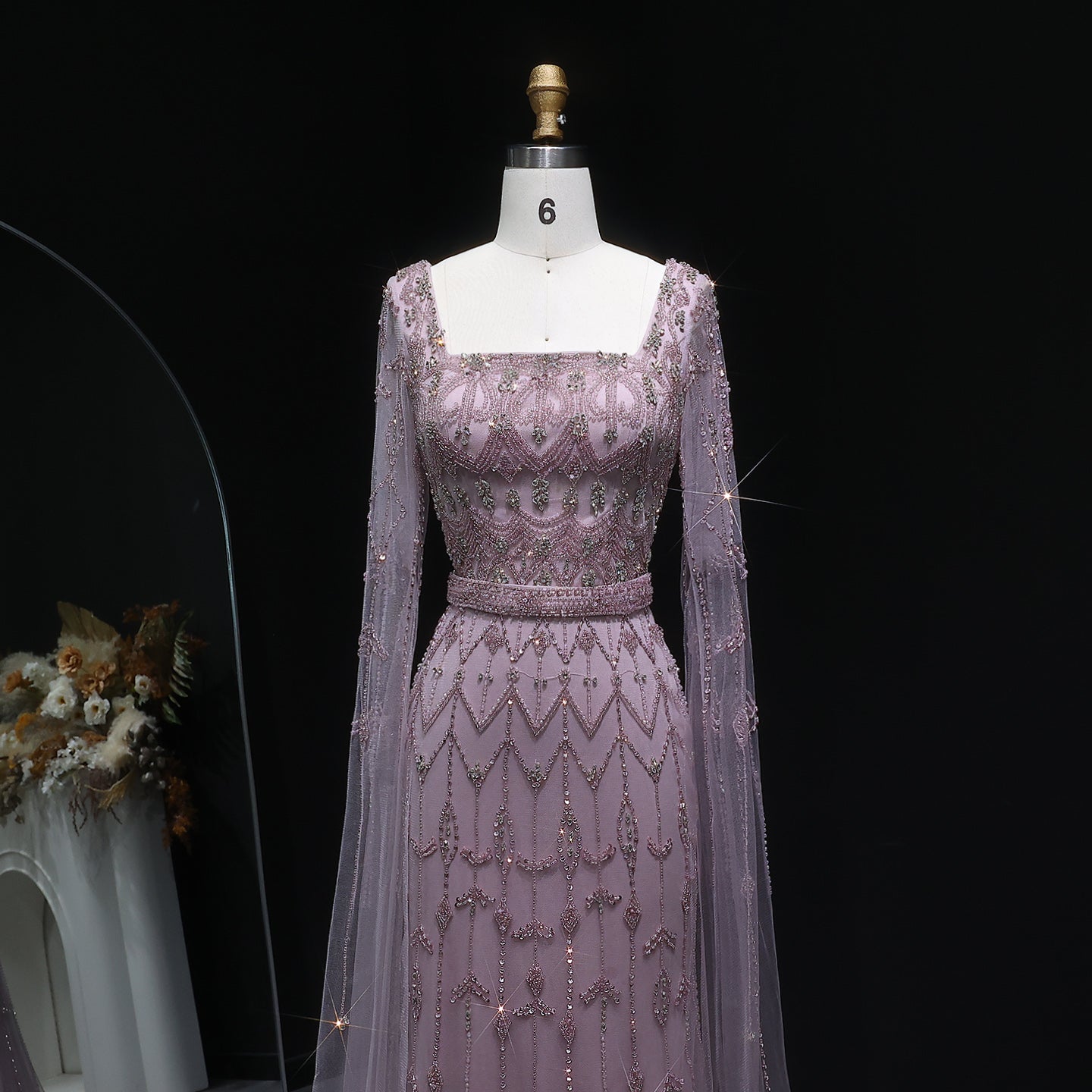 Luxury Beaded Turquoise Evening Dress with Cape Sleeves SS089 