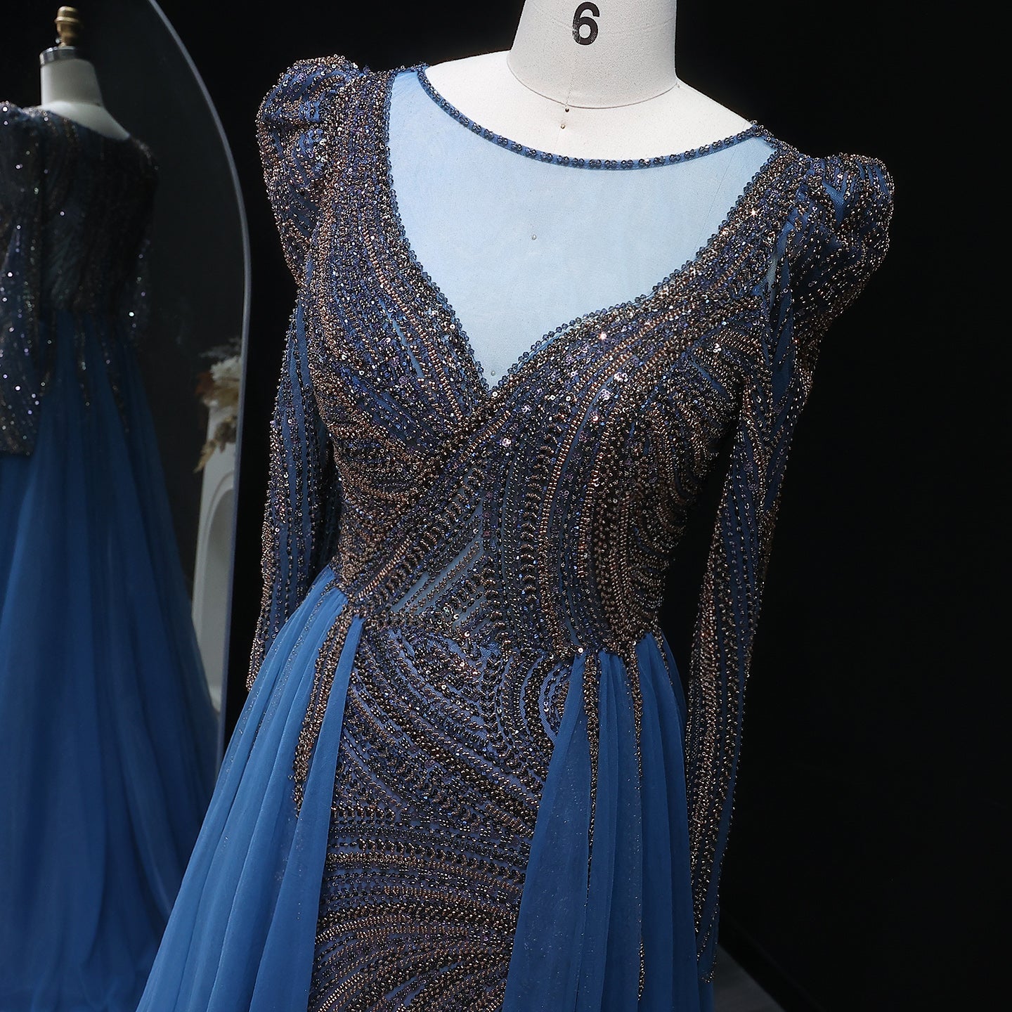 Luxury Crystal Beaded Blue Evening Dress with Overskirt SS100 