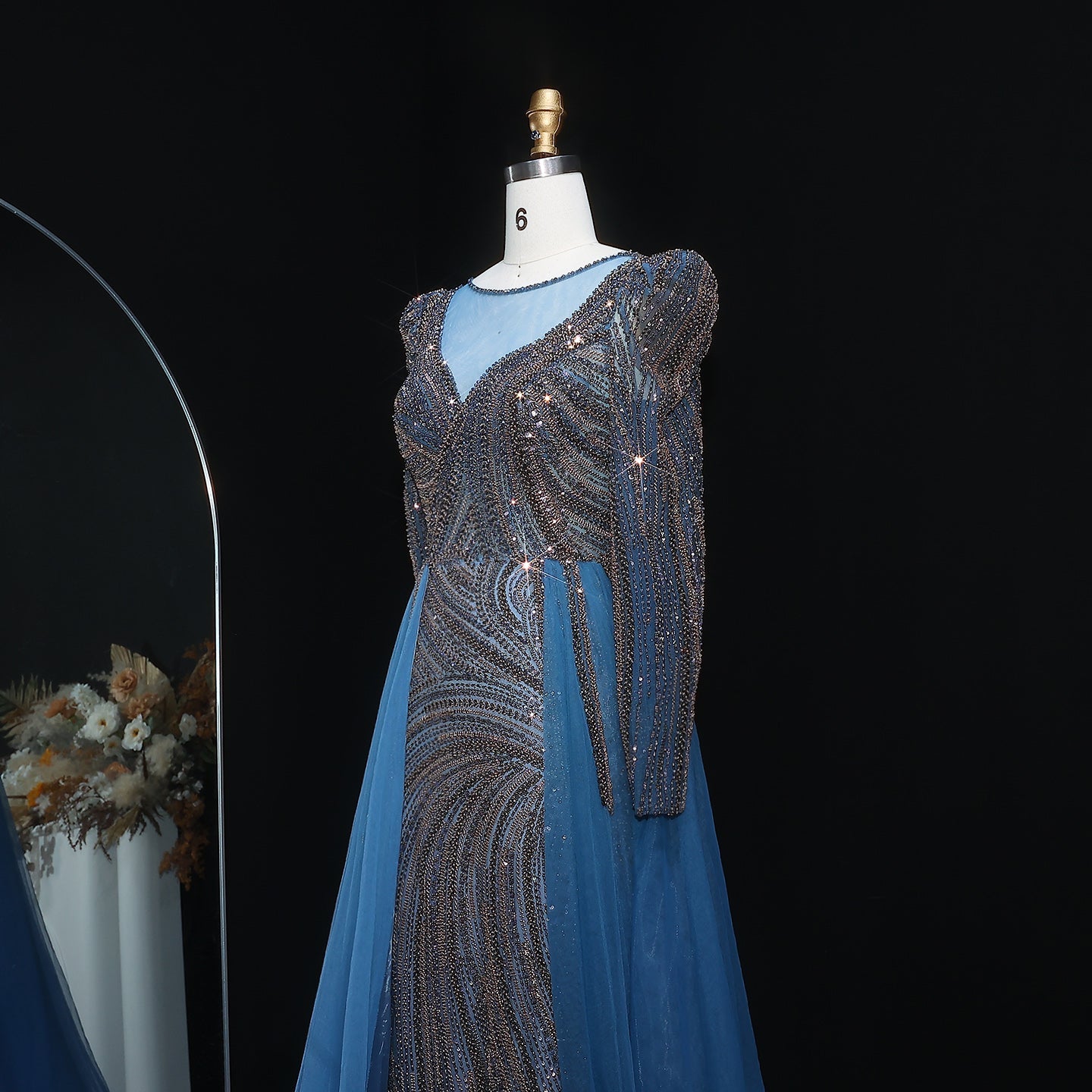 Luxury Crystal Beaded Blue Evening Dress with Overskirt SS100 