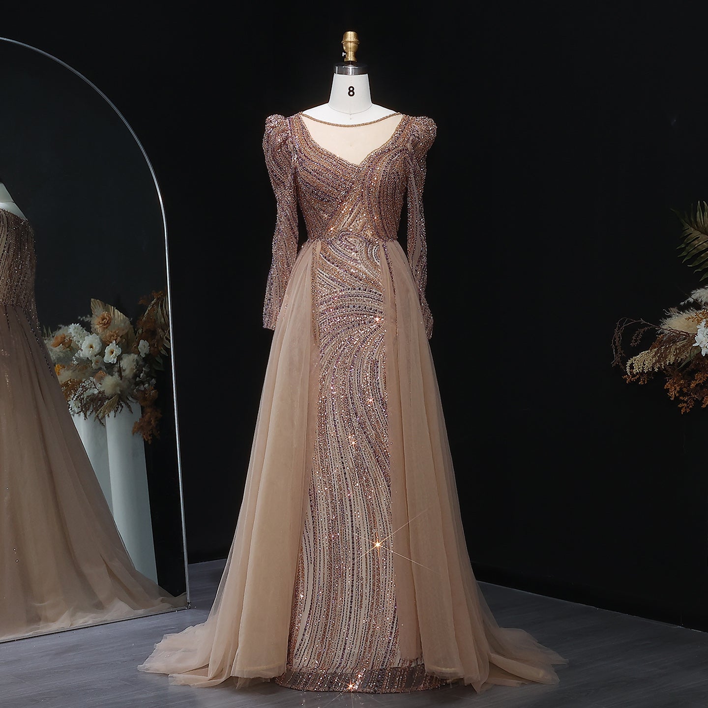 Luxury Crystal Beaded Blue Evening Dress with Overskirt SS100 