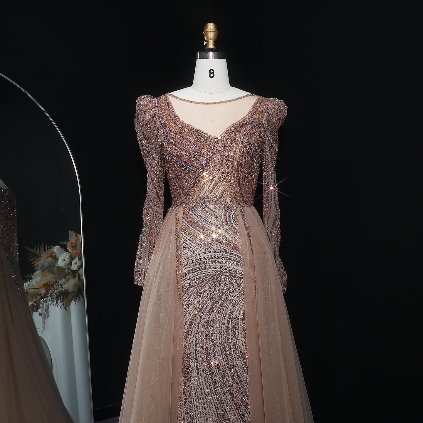 Luxury Crystal Beaded Blue Evening Dress with Overskirt SS100 