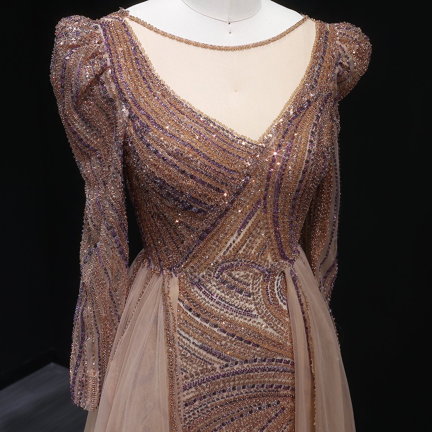 Luxury Crystal Beaded Blue Evening Dress with Overskirt SS100 