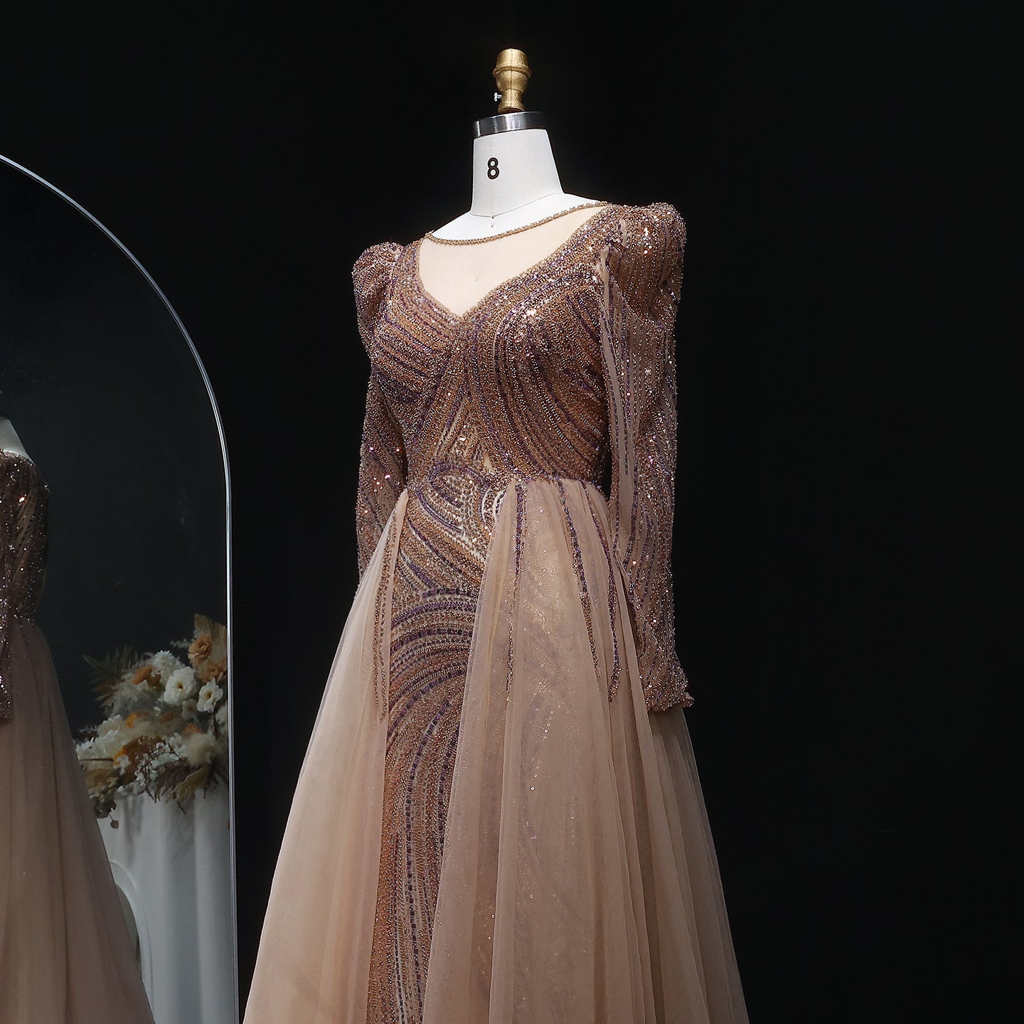 Luxury Crystal Beaded Blue Evening Dress with Overskirt SS100 