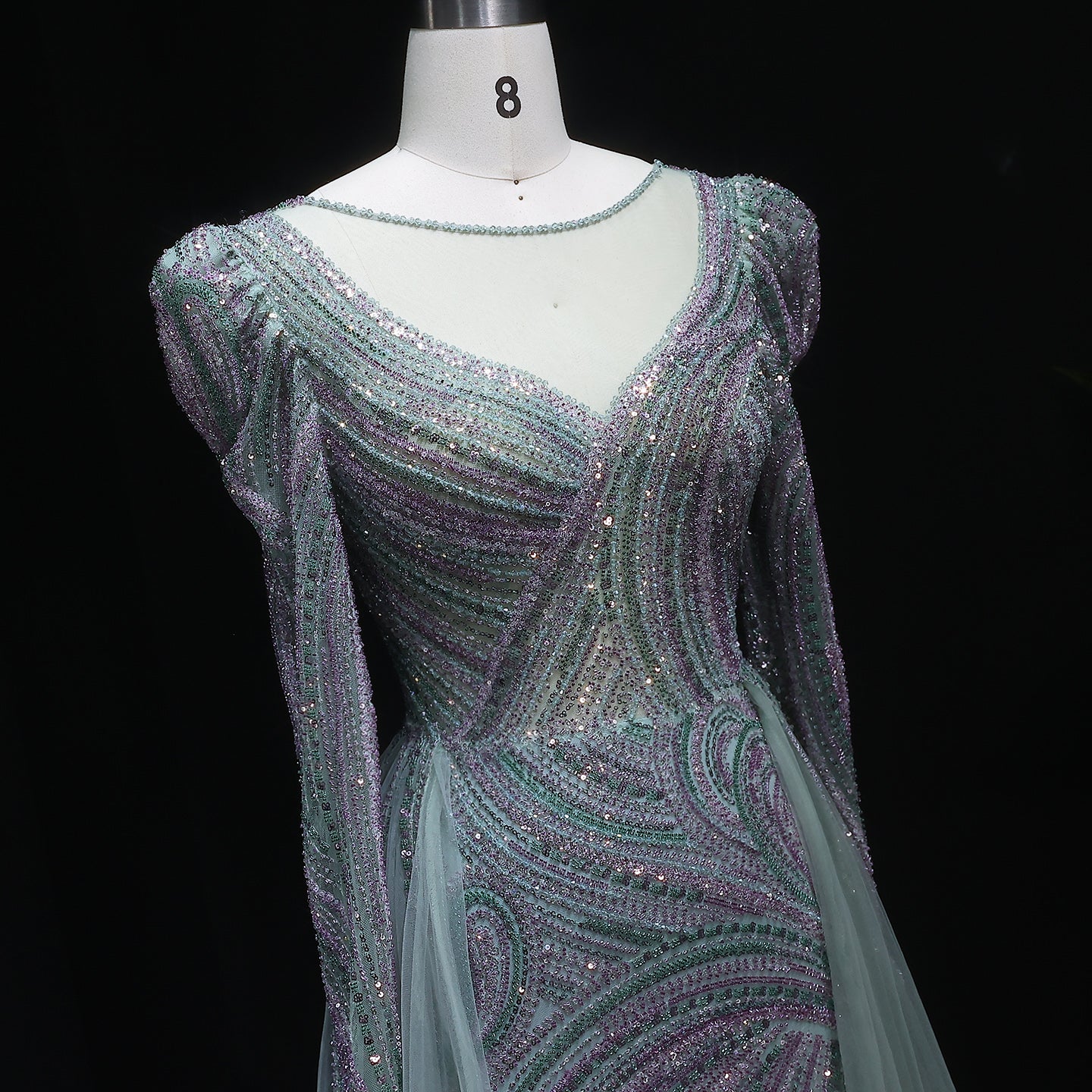 Luxury Crystal Beaded Blue Evening Dress with Overskirt SS100 