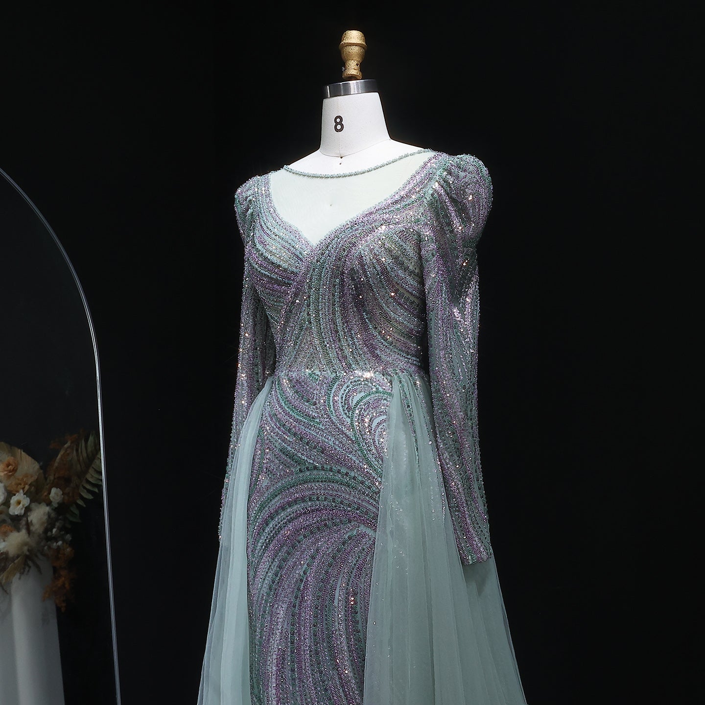 Luxury Crystal Beaded Blue Evening Dress with Overskirt SS100 