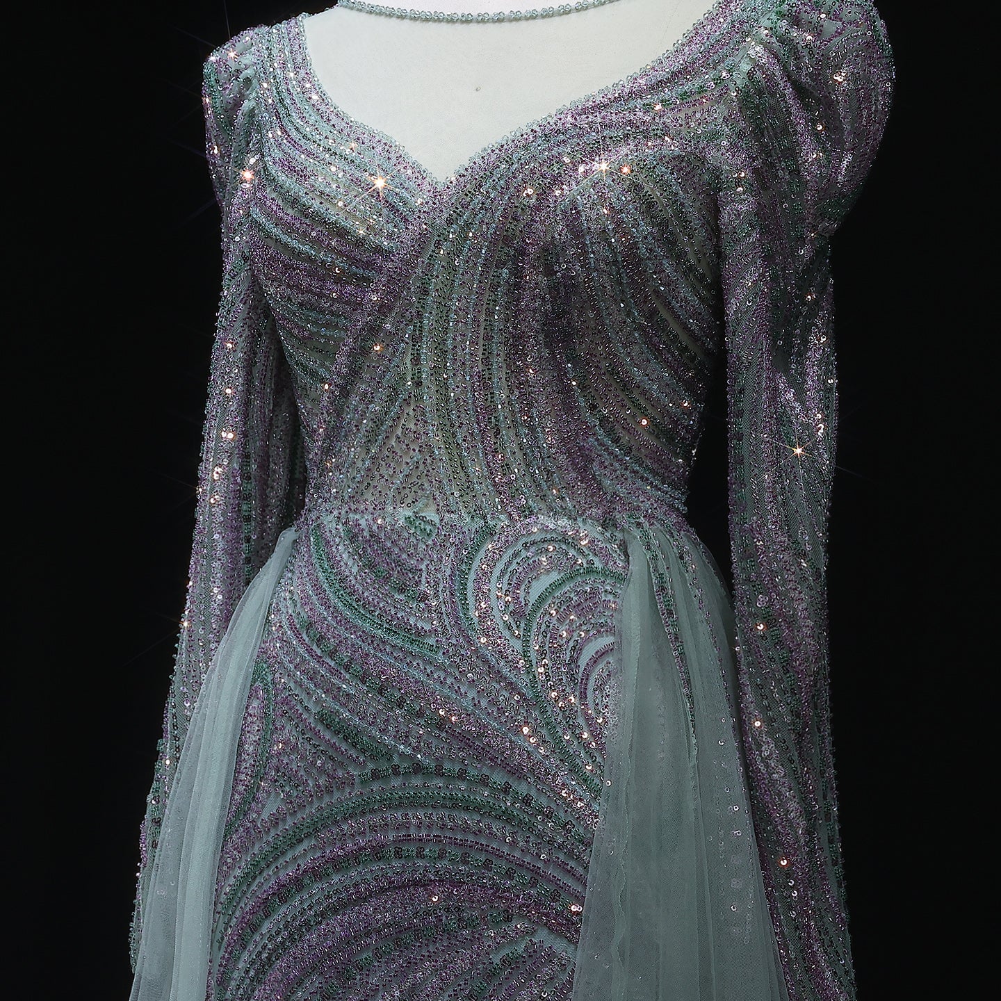 Luxury Crystal Beaded Blue Evening Dress with Overskirt SS100 