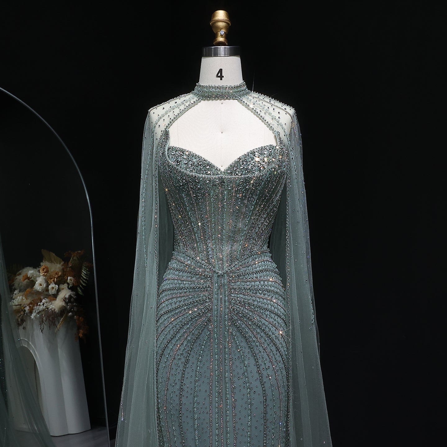 Luxury Mermaid Beaded Evening Dress with Cape SS156