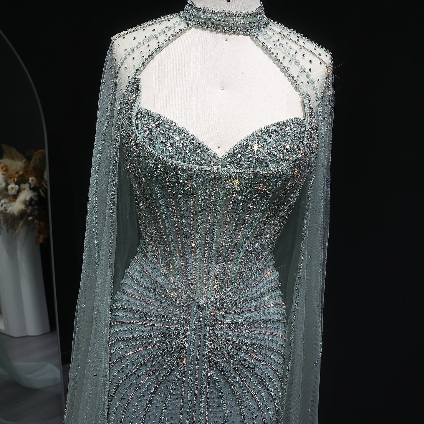 Luxury Mermaid Beaded Evening Dress with Cape SS156