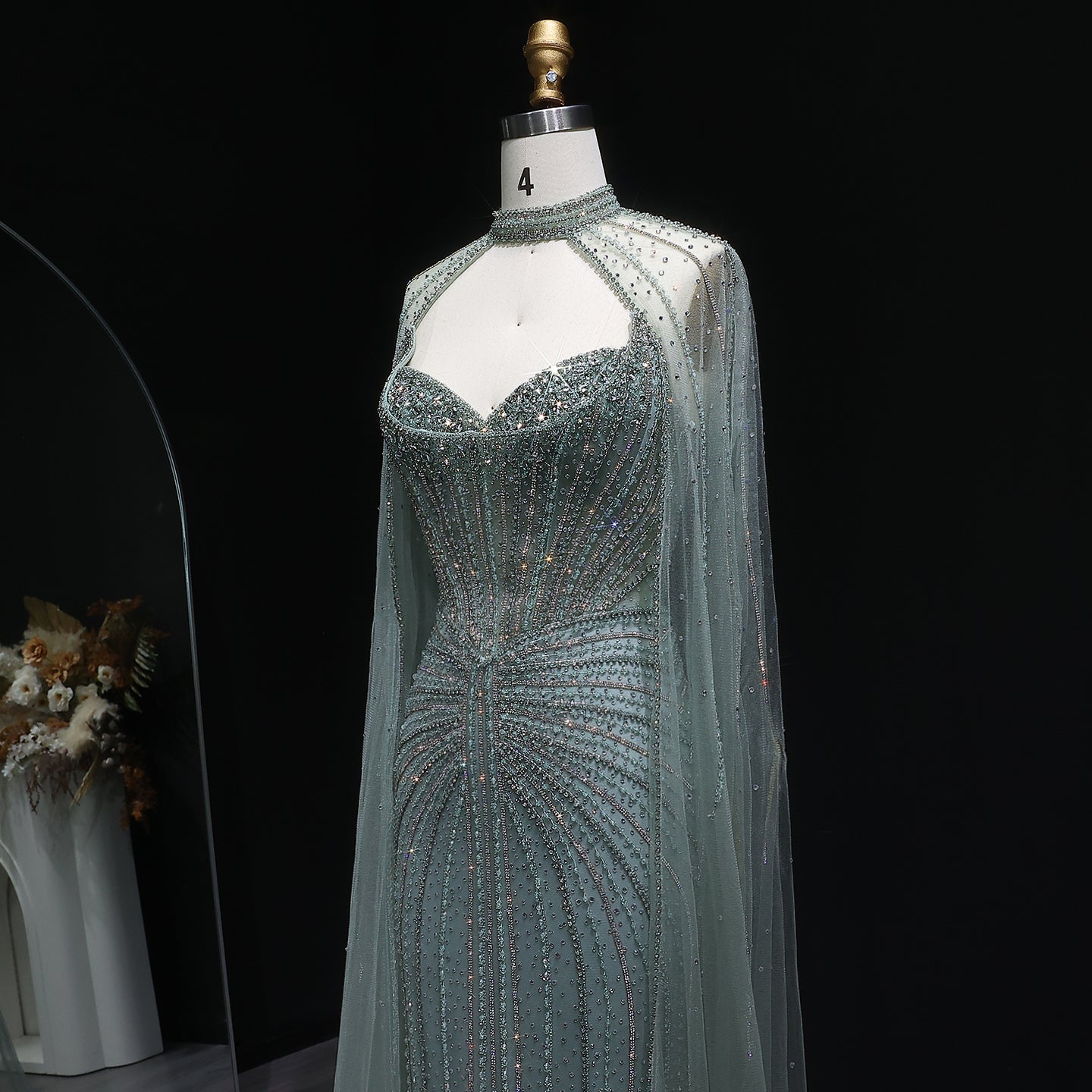 Luxury Mermaid Beaded Evening Dress with Cape SS156