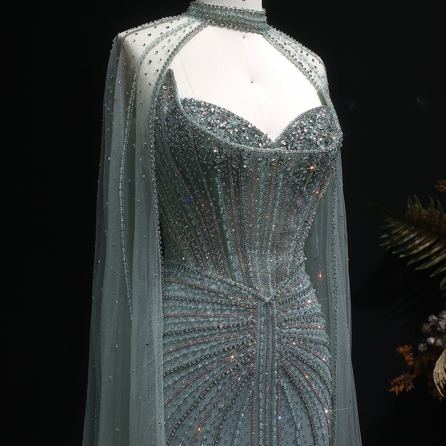 Luxury Mermaid Beaded Evening Dress with Cape SS156