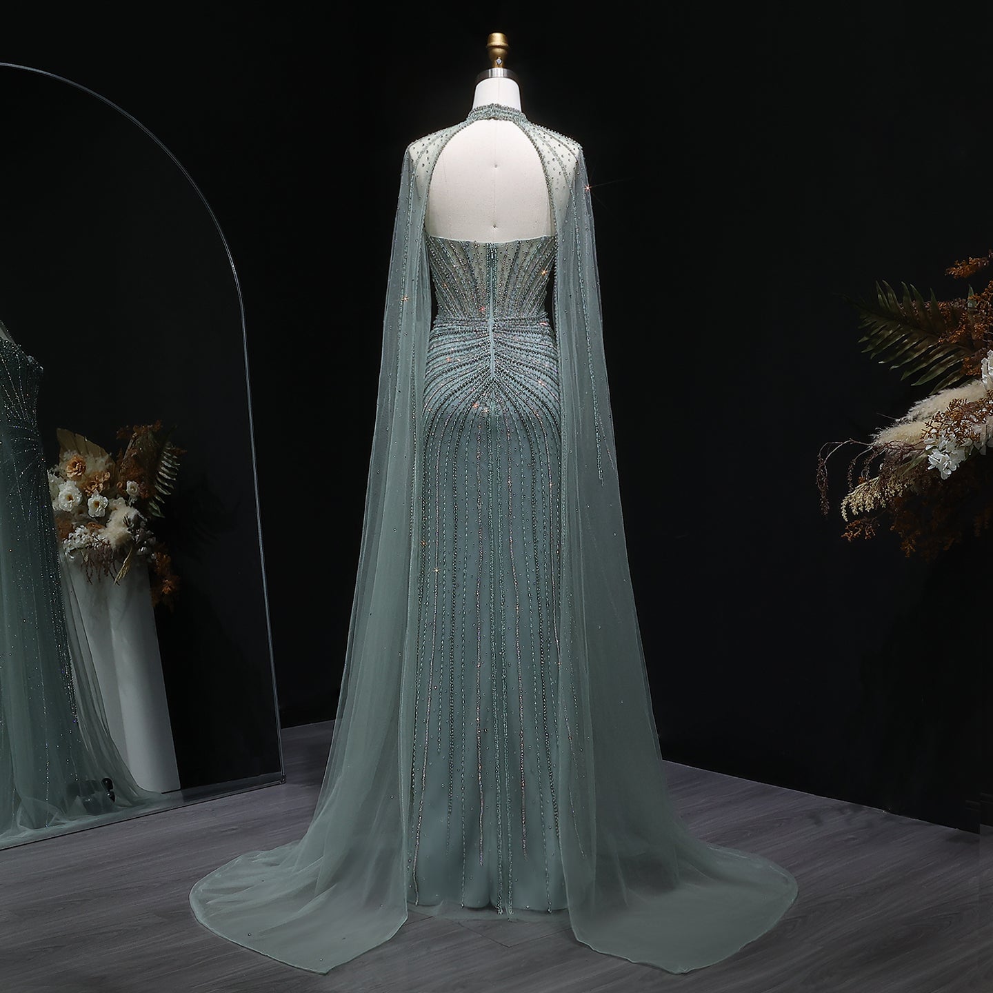 Luxury Mermaid Beaded Evening Dress with Cape SS156