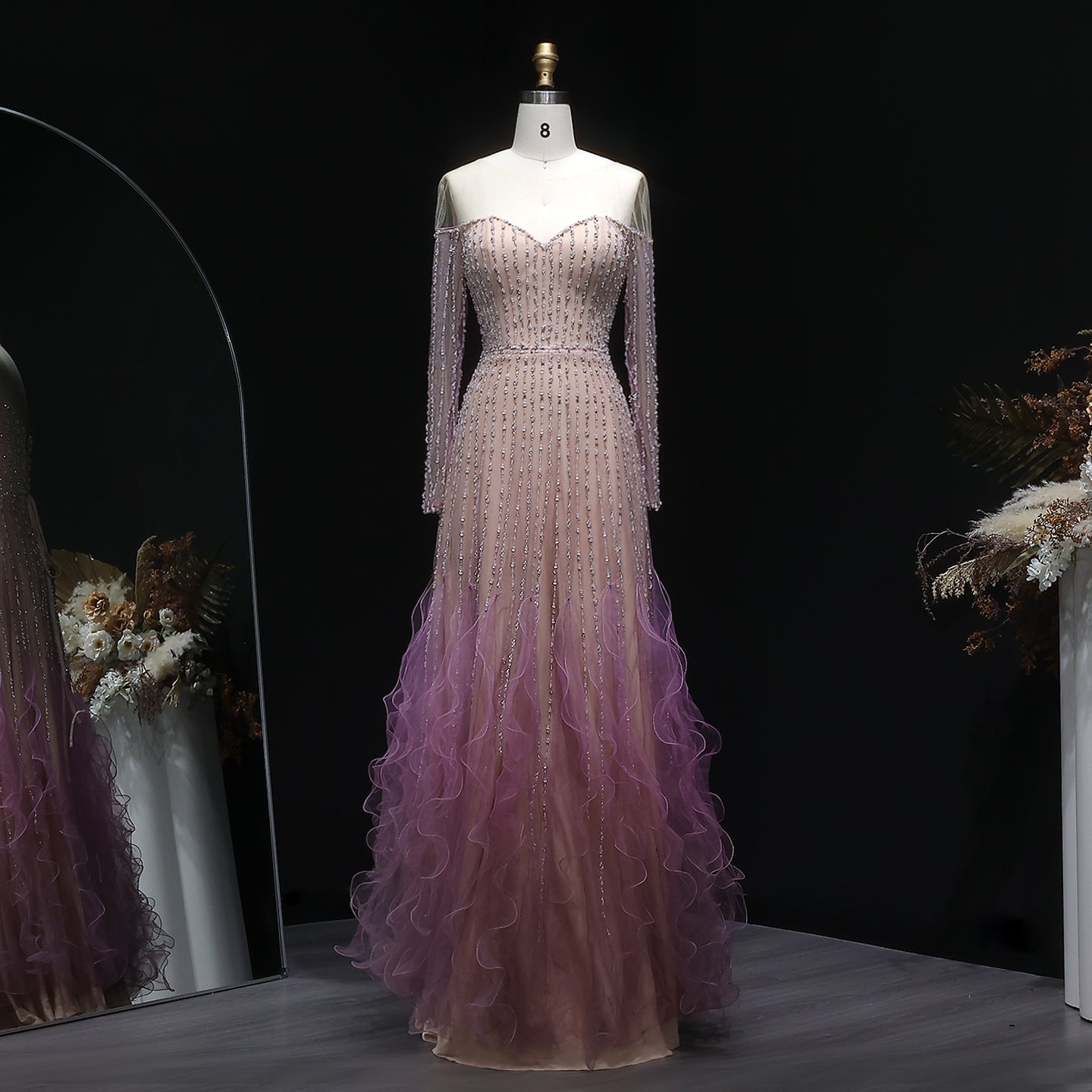 Luxury Long Sleeve Off Shoulder Evening Dress SS328 