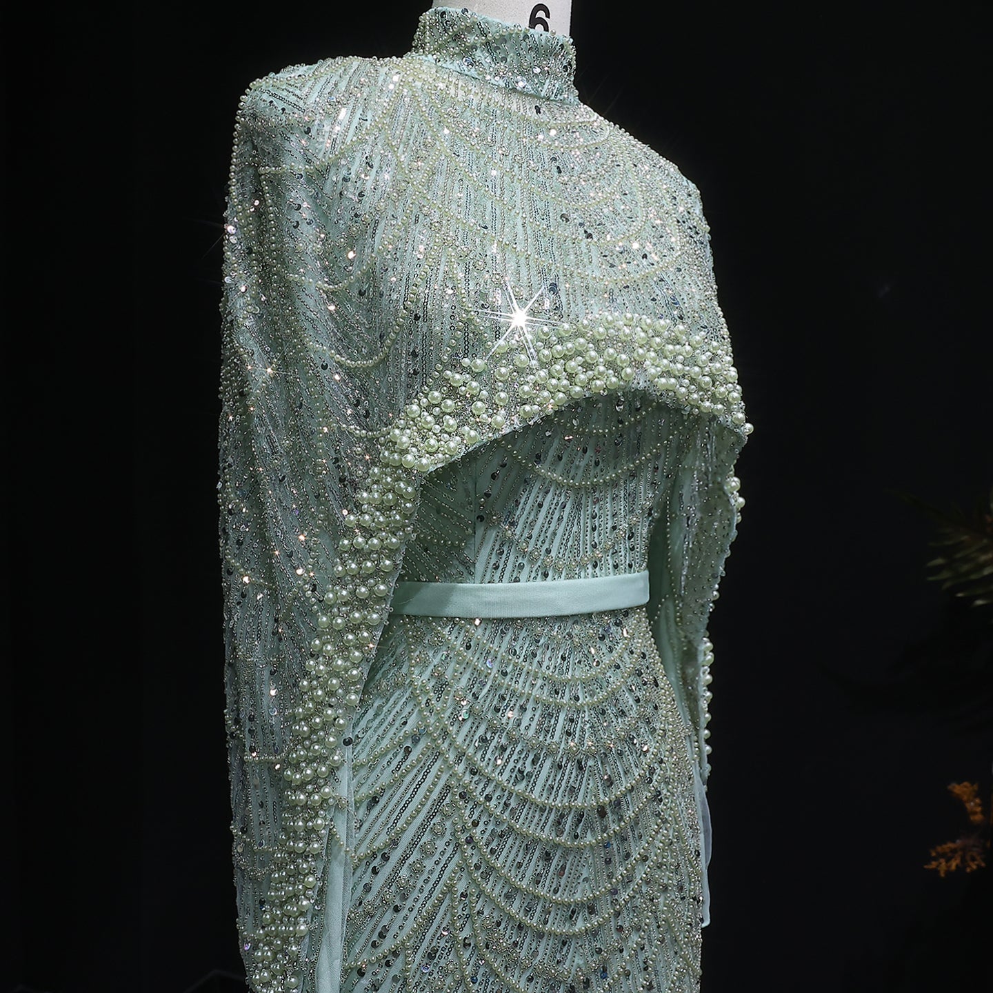 Luxury Long Sleeves Nude Evening Dress with Cape SS369A