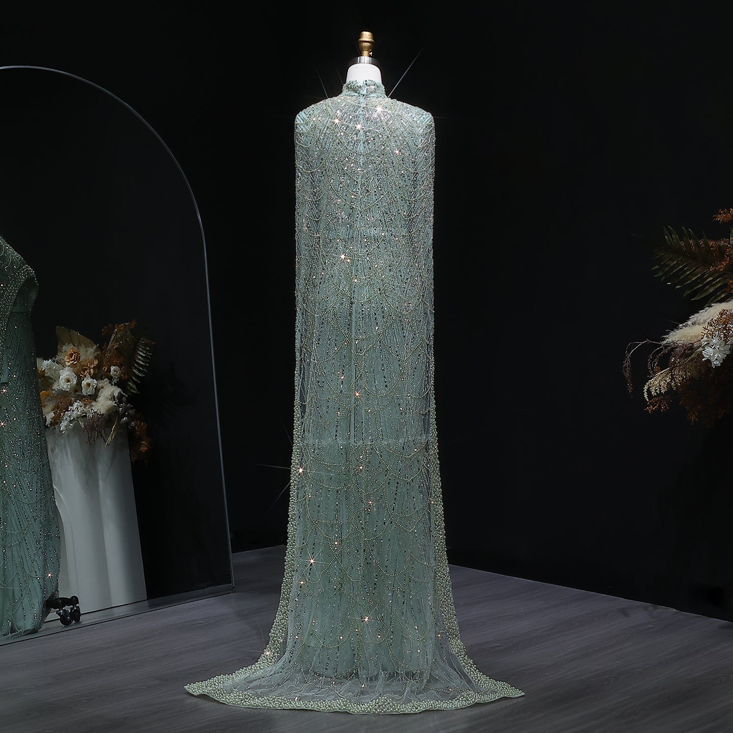 Luxury Long Sleeves Nude Evening Dress with Cape SS369A