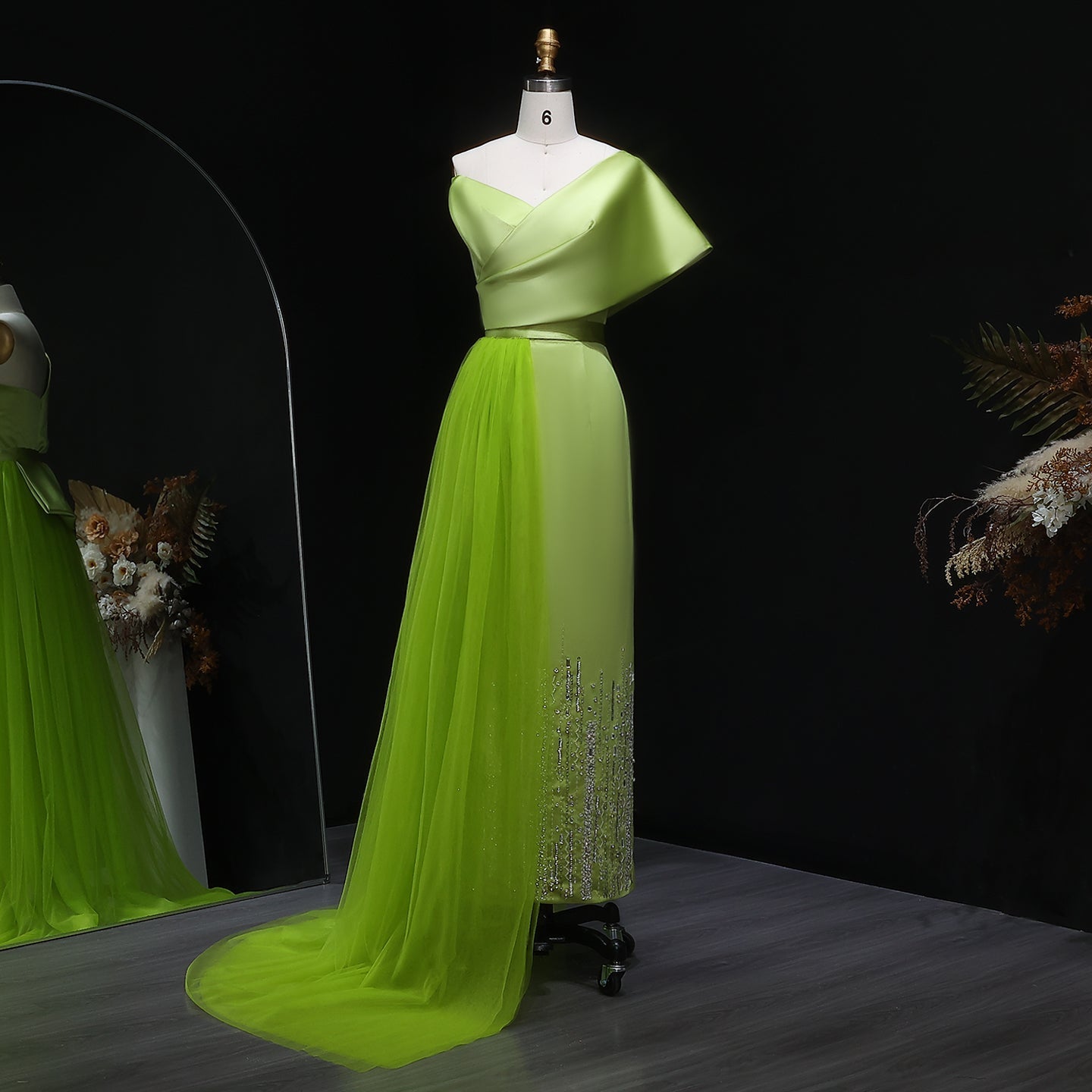 Luxury Lilac One Shoulder Evening Dress with Overskirt SS405  Sage green / US 18