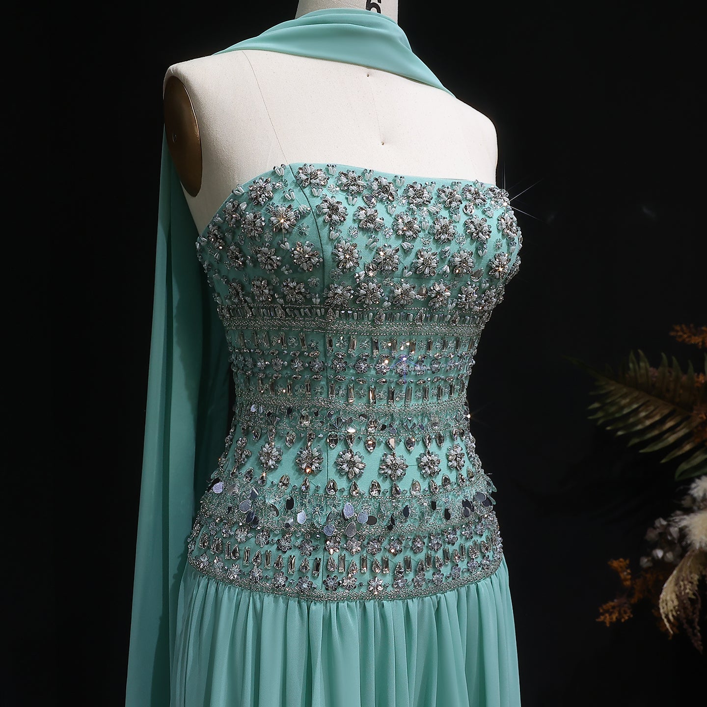 Strapless Lilac Beaded Bodice Evening Dress with Flowing Skirt SS539