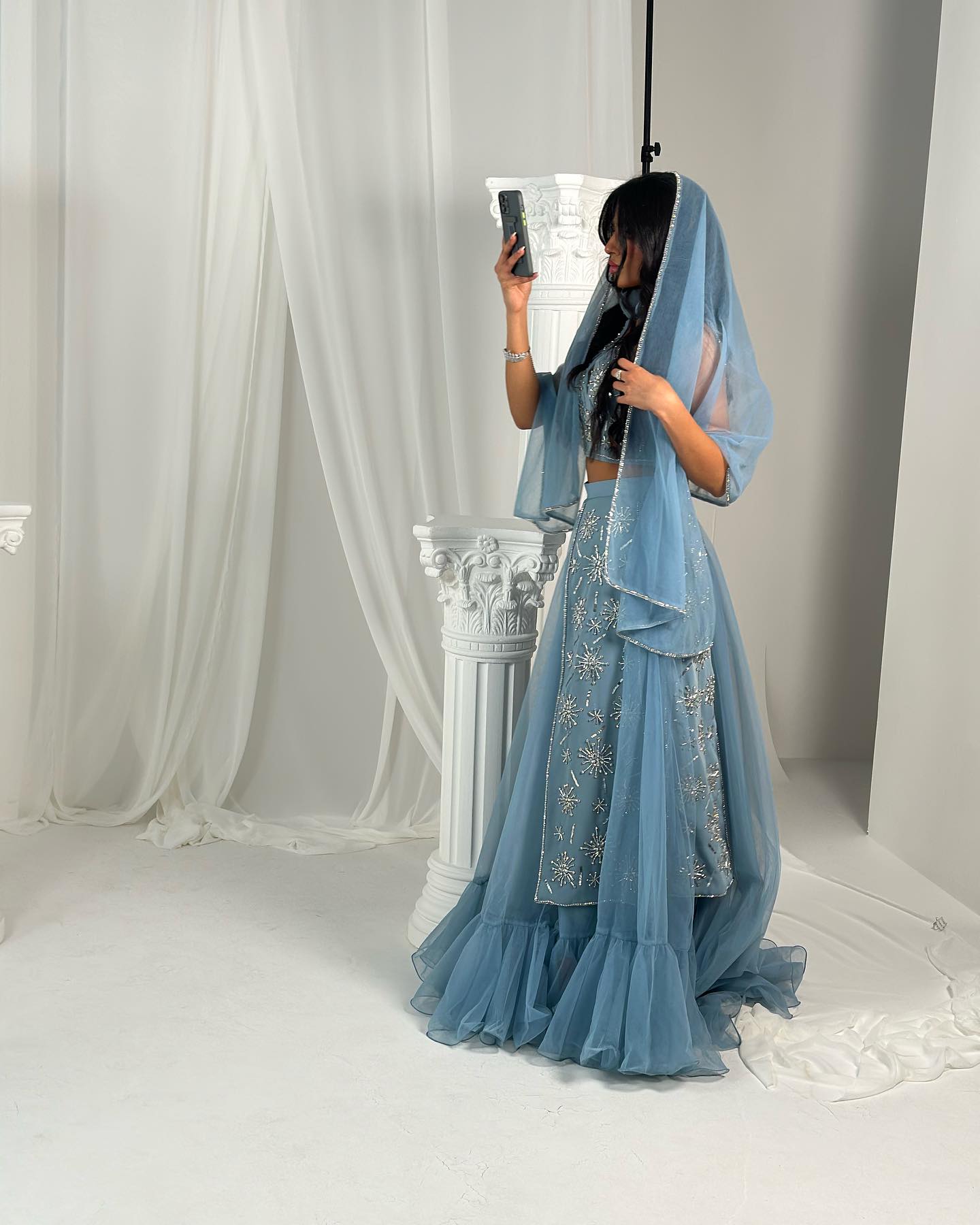 Luxury Blue Beaded 2 pieces Evening Dress with ruffles SS597