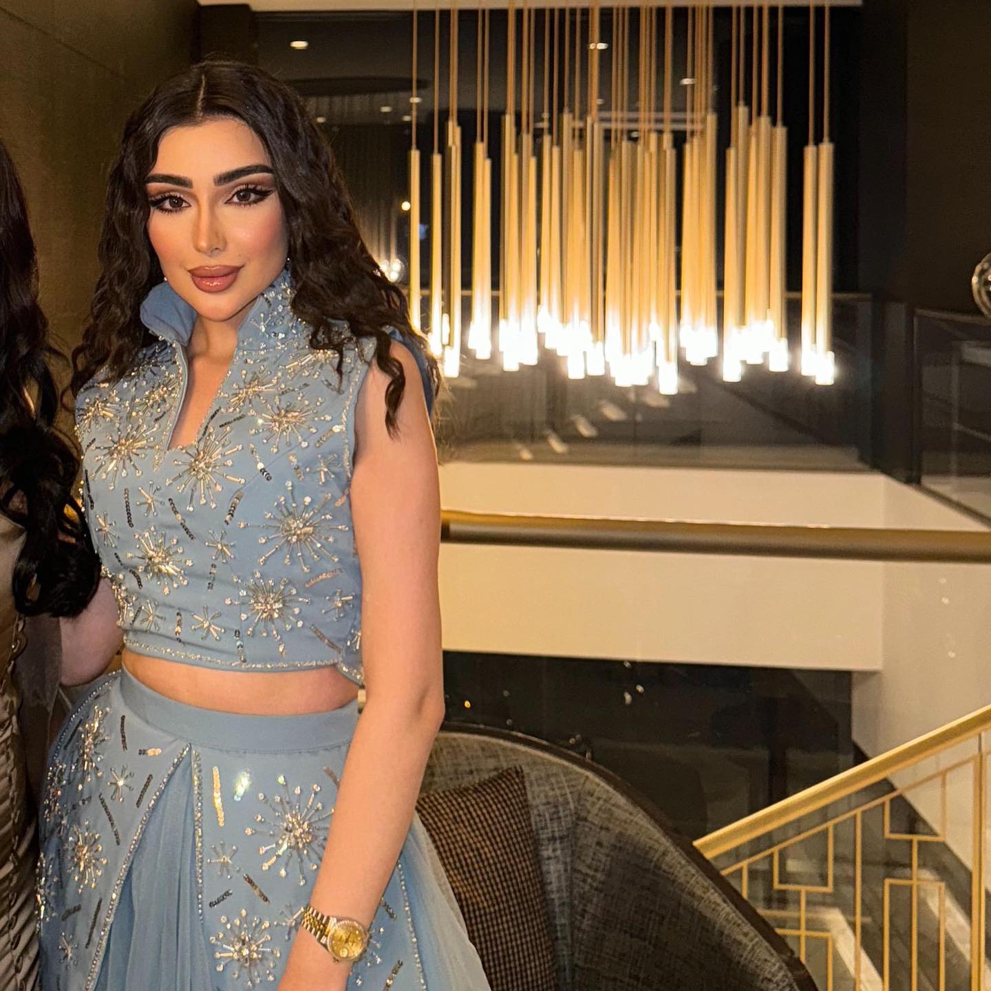 Luxury Blue Beaded 2 pieces Evening Dress with ruffles SS597