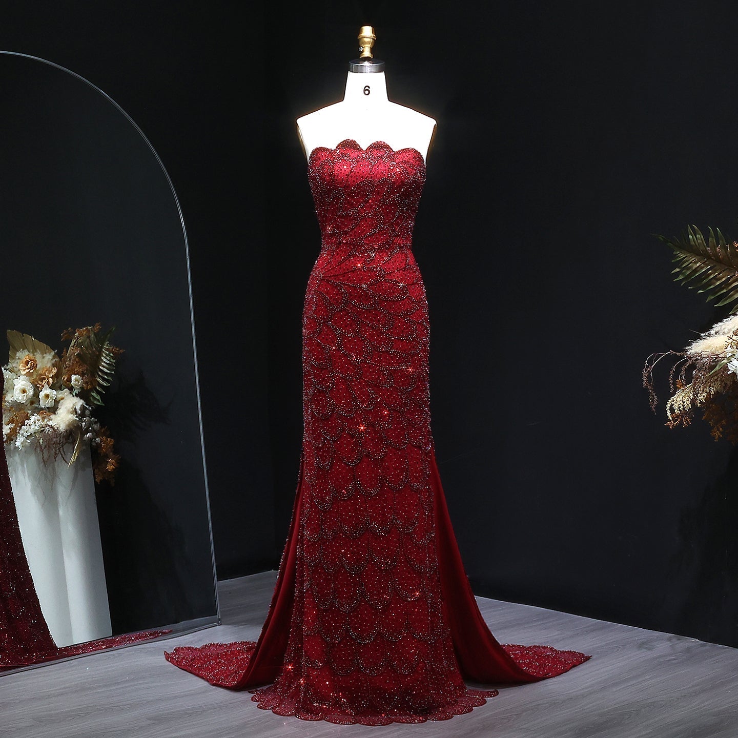 Elegant Emerald Green Strapless Evening Dress SS601  Wine Red / US 20