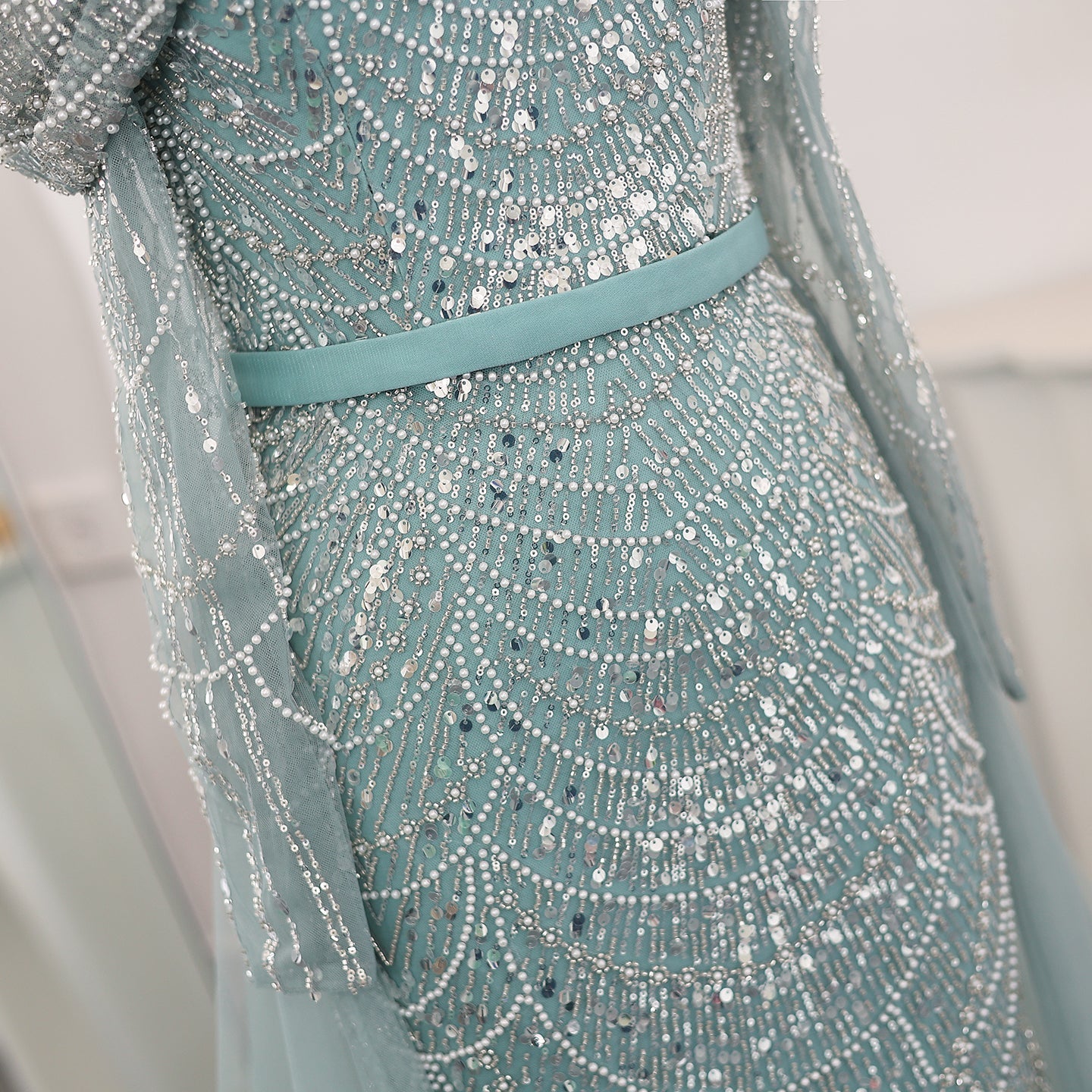 Luxury Off Shoulder Blue Evening Dress with Overskirt SS687 