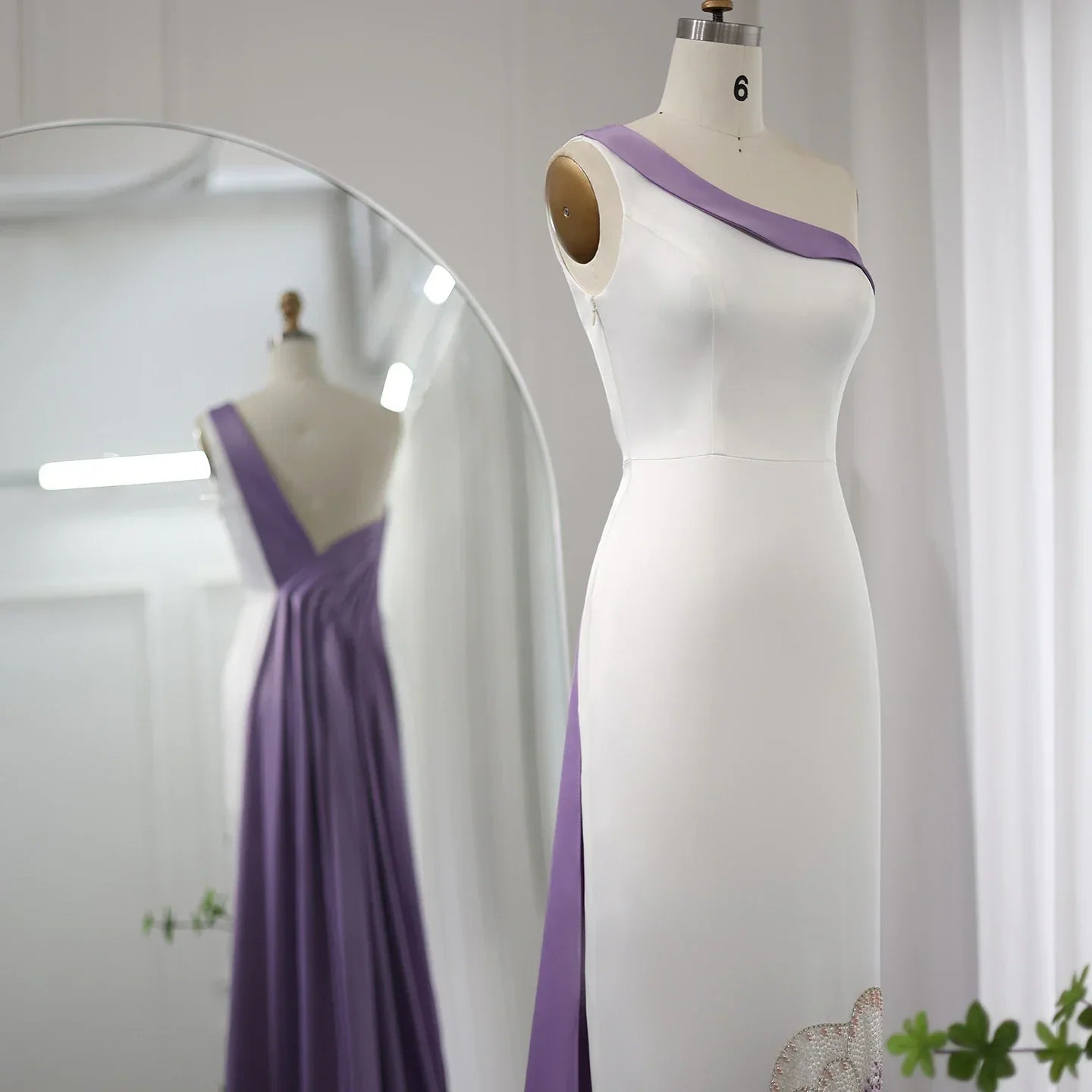 Dreamy Vow White Lilac Butterfly Luxury Evening Dresses for Women Wedding Arab One Shoulder Midi Formal Party Dress 475