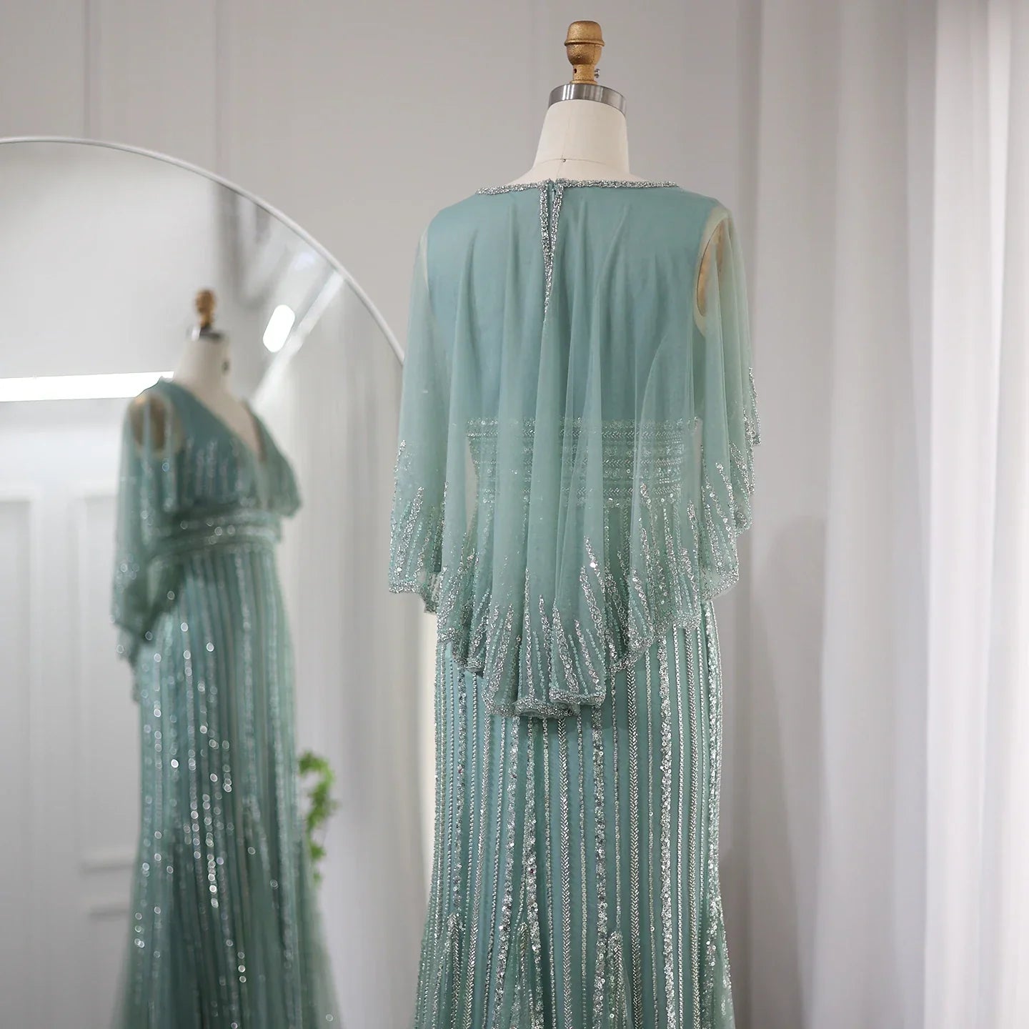 Dreamy Vow Luxury Pink Mermaid Dubai Evening Dresses with Cape 2023 Elegant V-Neck Arabic Women Wedding Formal Party Gown 284