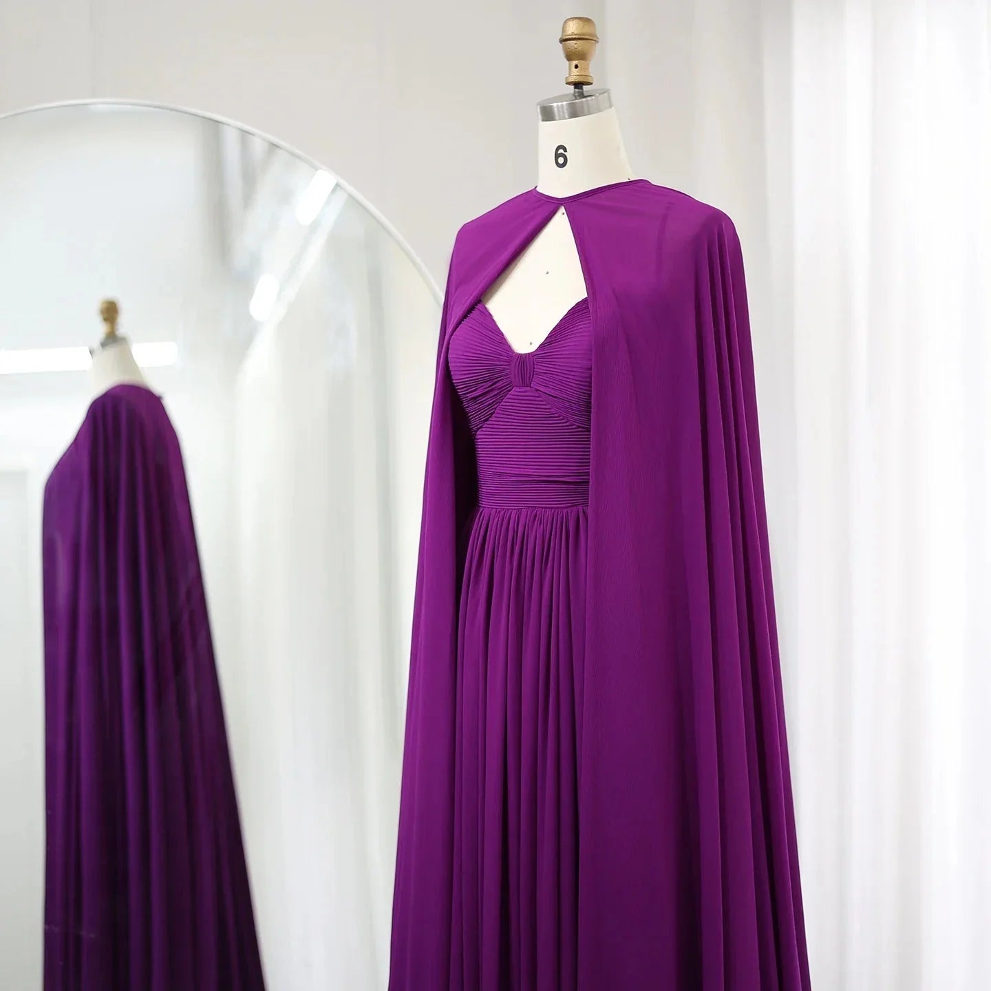 Elegant Purple Chiffon Evening Dress with Cape SF002
