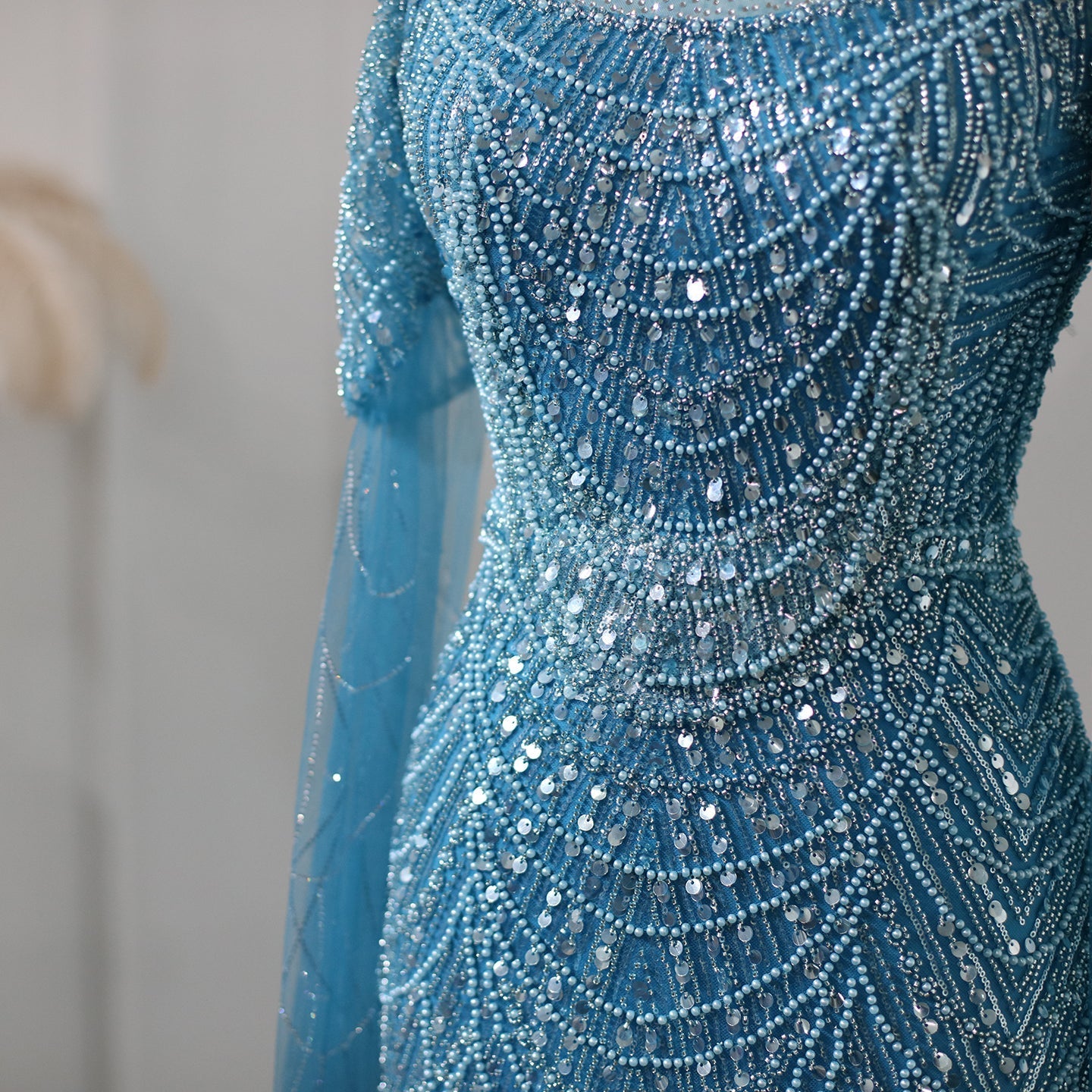 Dreamy Vow Sage Green Mermaid Luxury Dubai Evening Dress with Cape Sleeves Elegant Women Purple Wedding Formal Party Gown 205