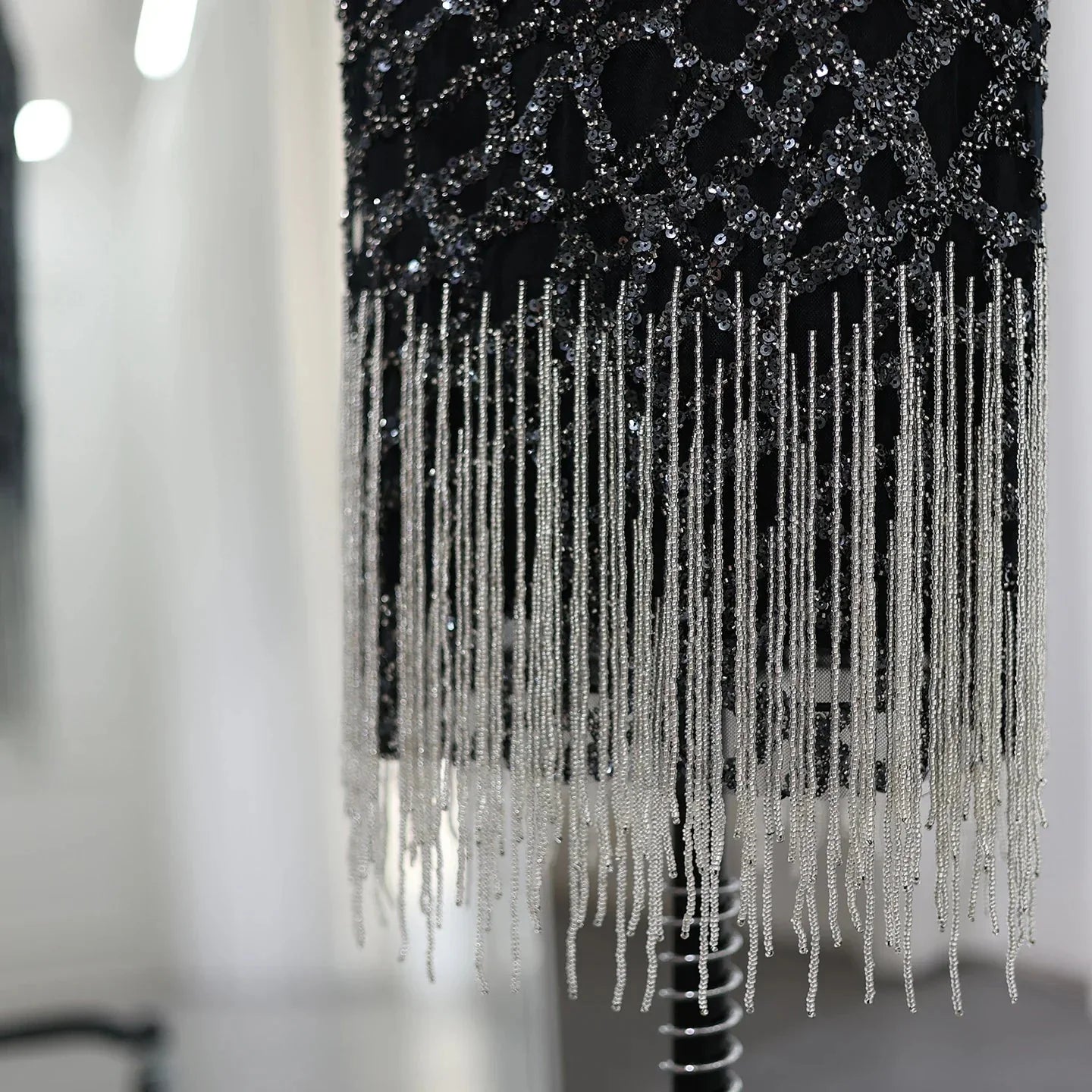 Luxury Tassel Fuchsia Long Sleeve Evening Dress SS347