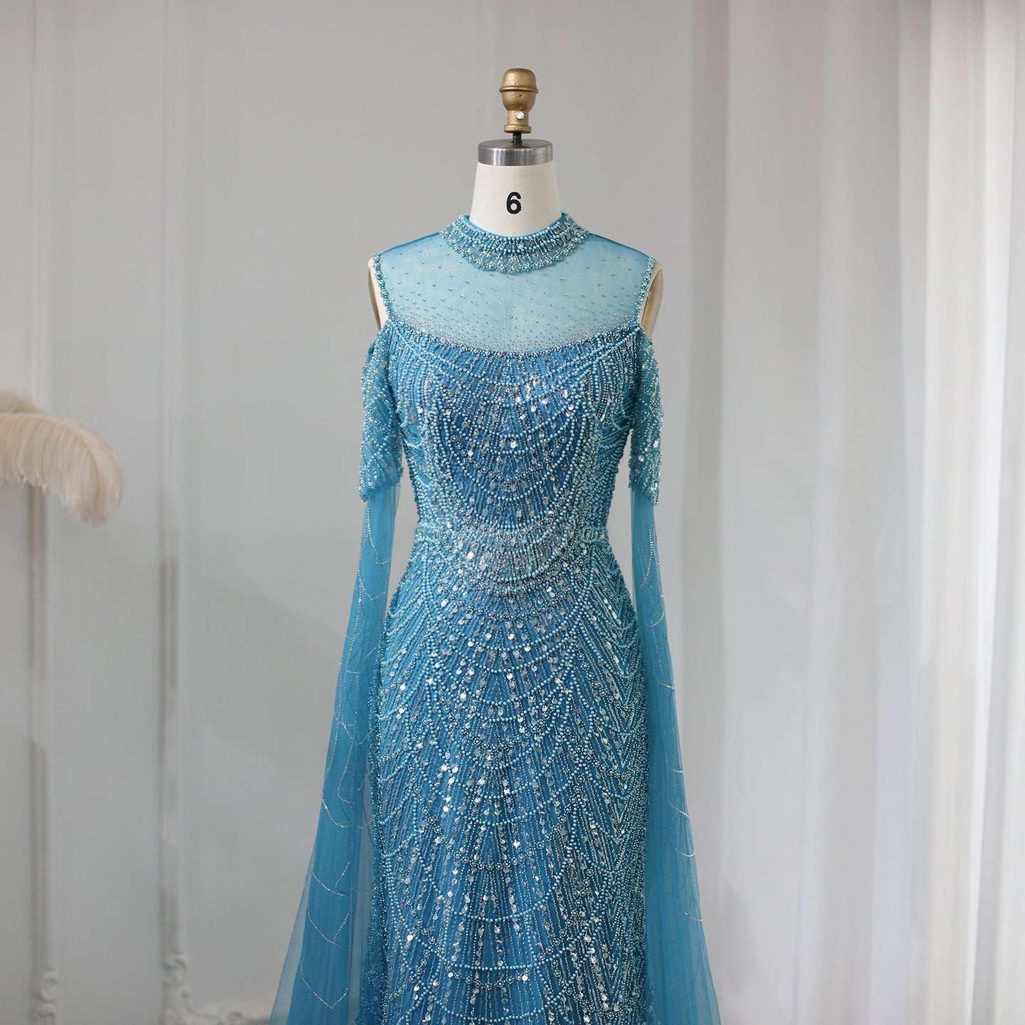 Dreamy Vow Sage Green Mermaid Luxury Dubai Evening Dress with Cape Sleeves Elegant Women Purple Wedding Formal Party Gown 205